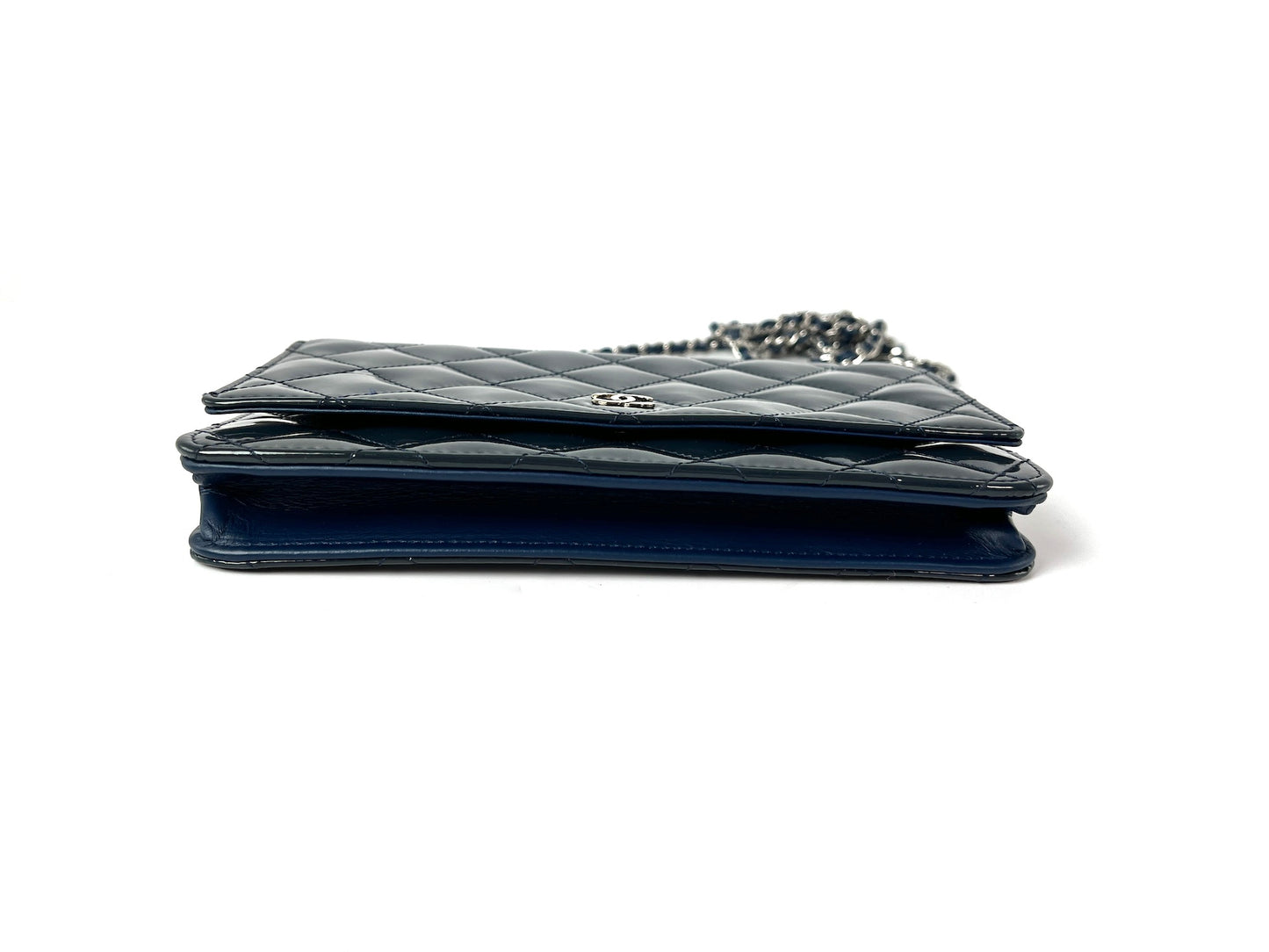CHANEL 14C WOC Wallet on Chain Navy Blue Patent Leather Crossbody Bag