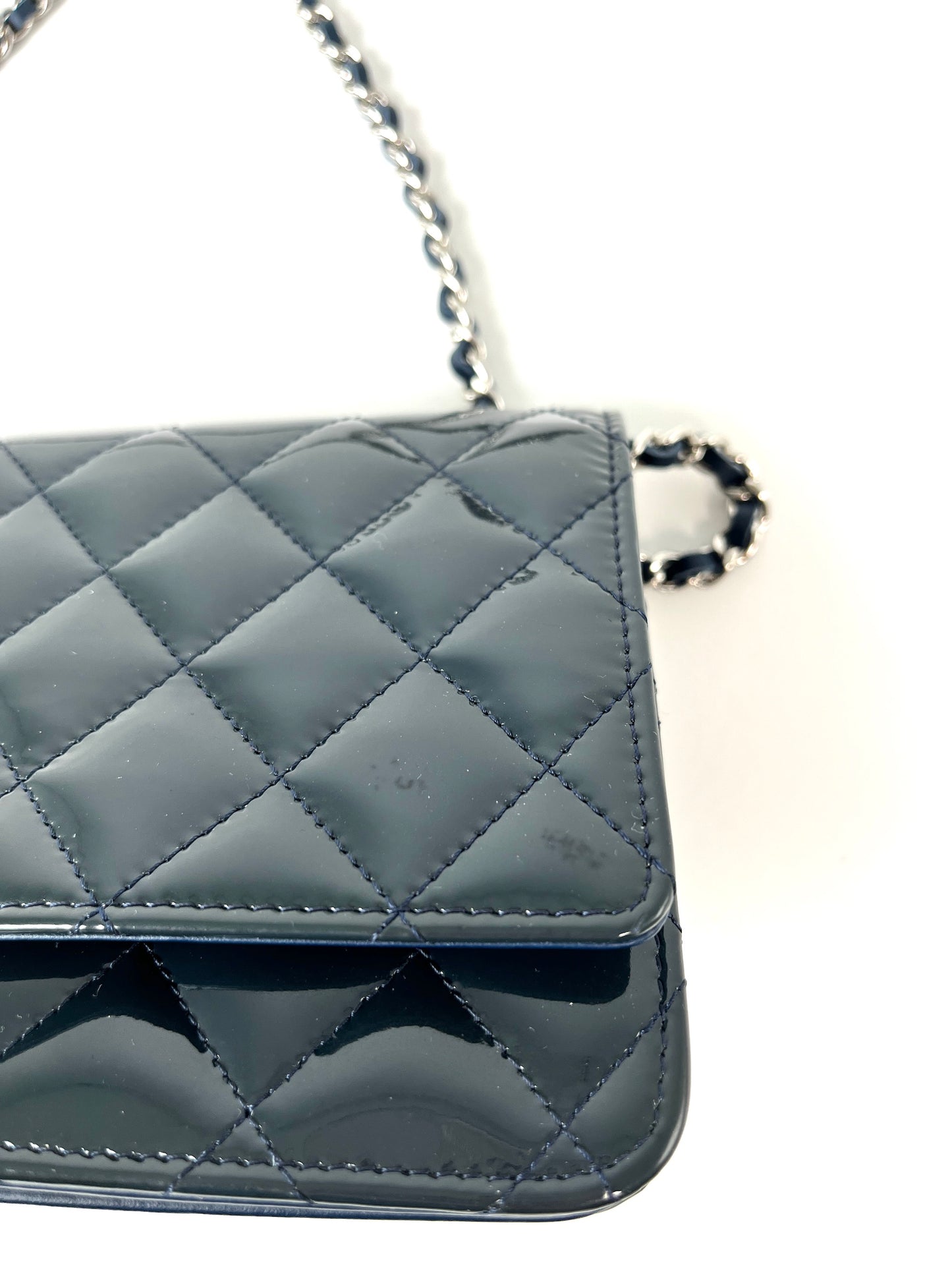 CHANEL 14C WOC Wallet on Chain Navy Blue Patent Leather Crossbody Bag