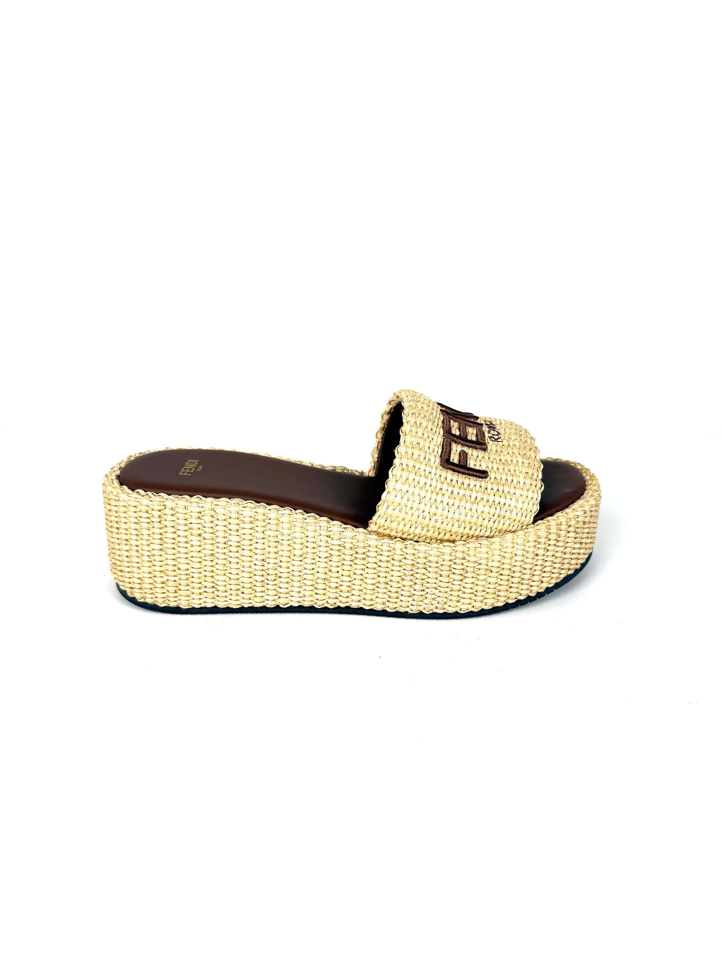 FENDI Raffia Sunshine Platform Slide Sandals 39 9