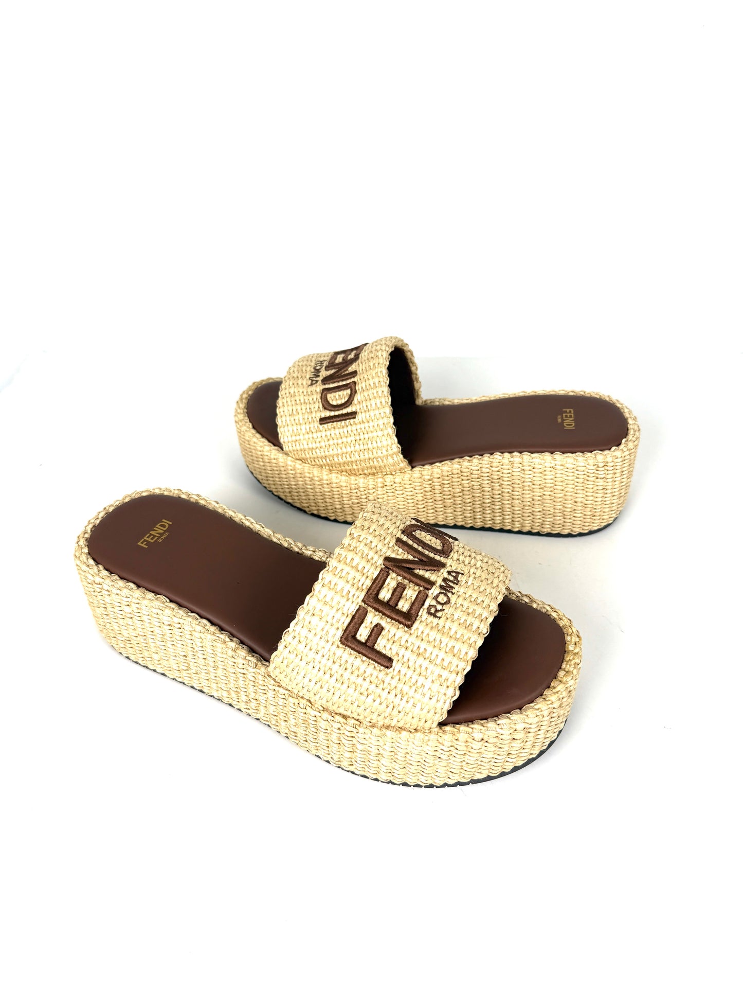 FENDI Raffia Sunshine Platform Slide Sandals 39 9