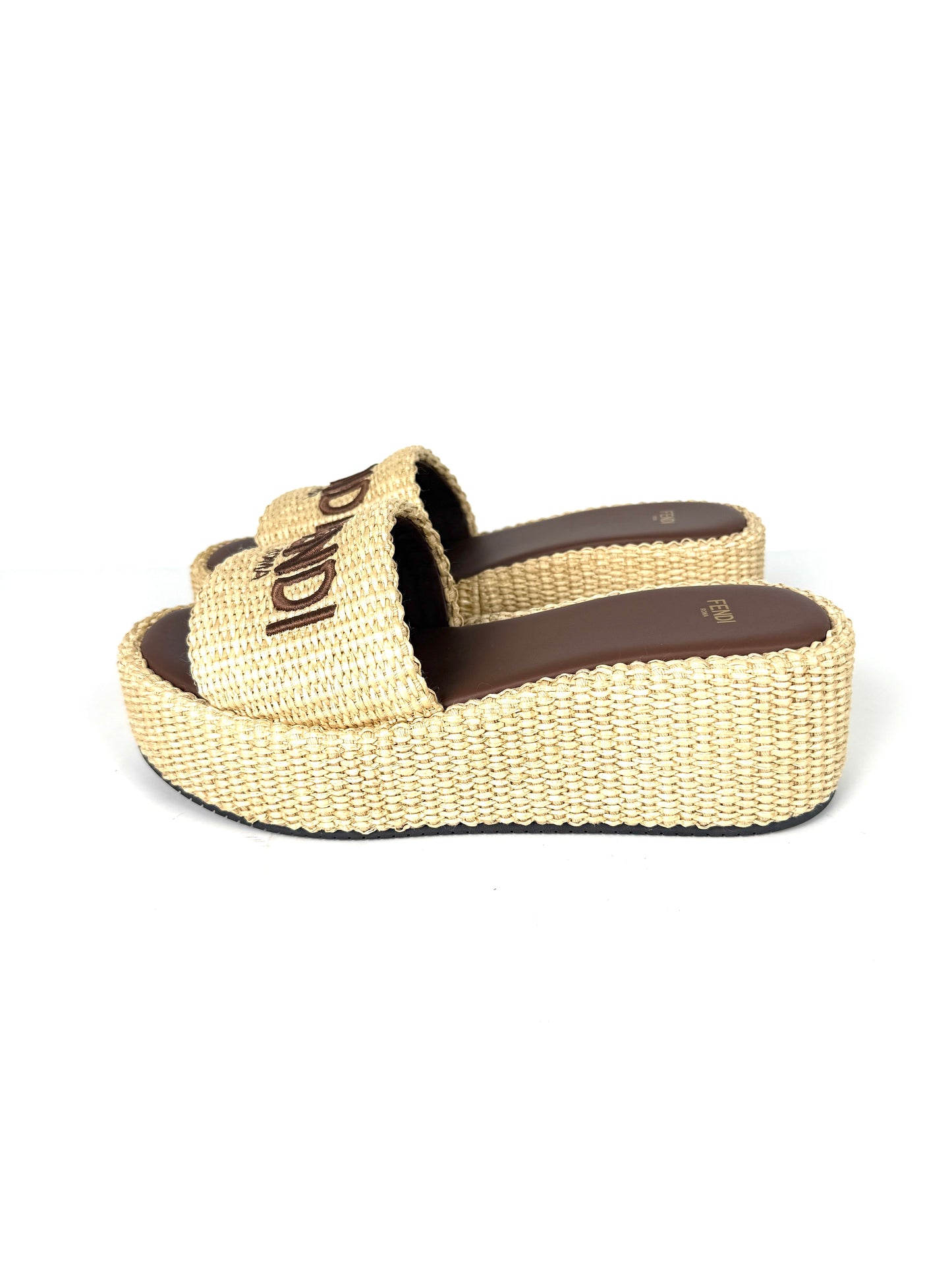 FENDI Raffia Sunshine Platform Slide Sandals 39 9