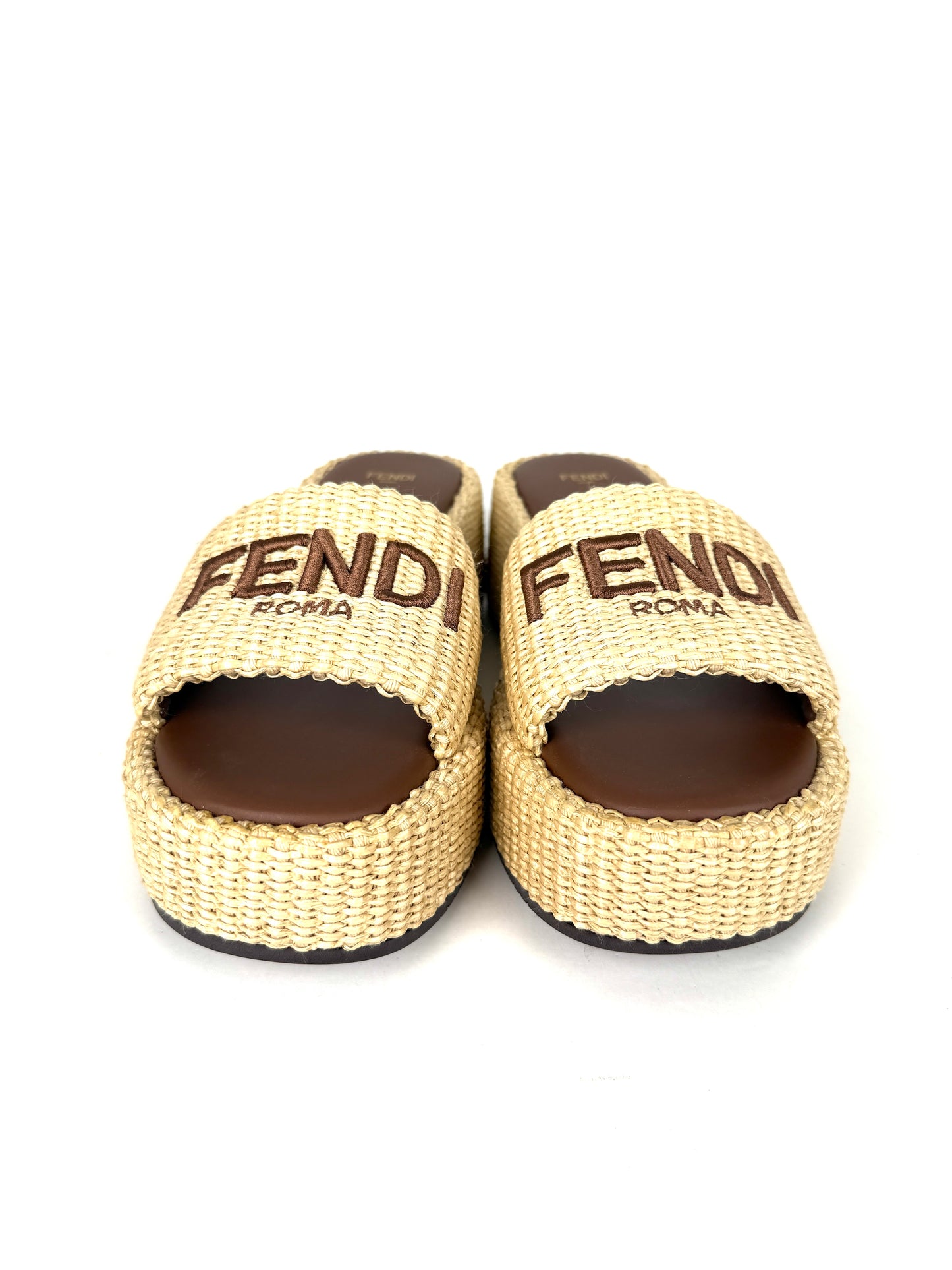 FENDI Raffia Sunshine Platform Slide Sandals 39 9