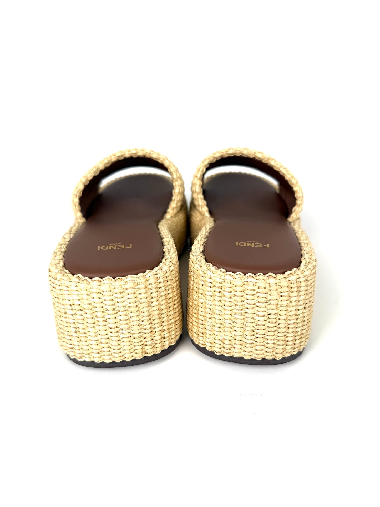 FENDI Raffia Sunshine Platform Slide Sandals 39 9