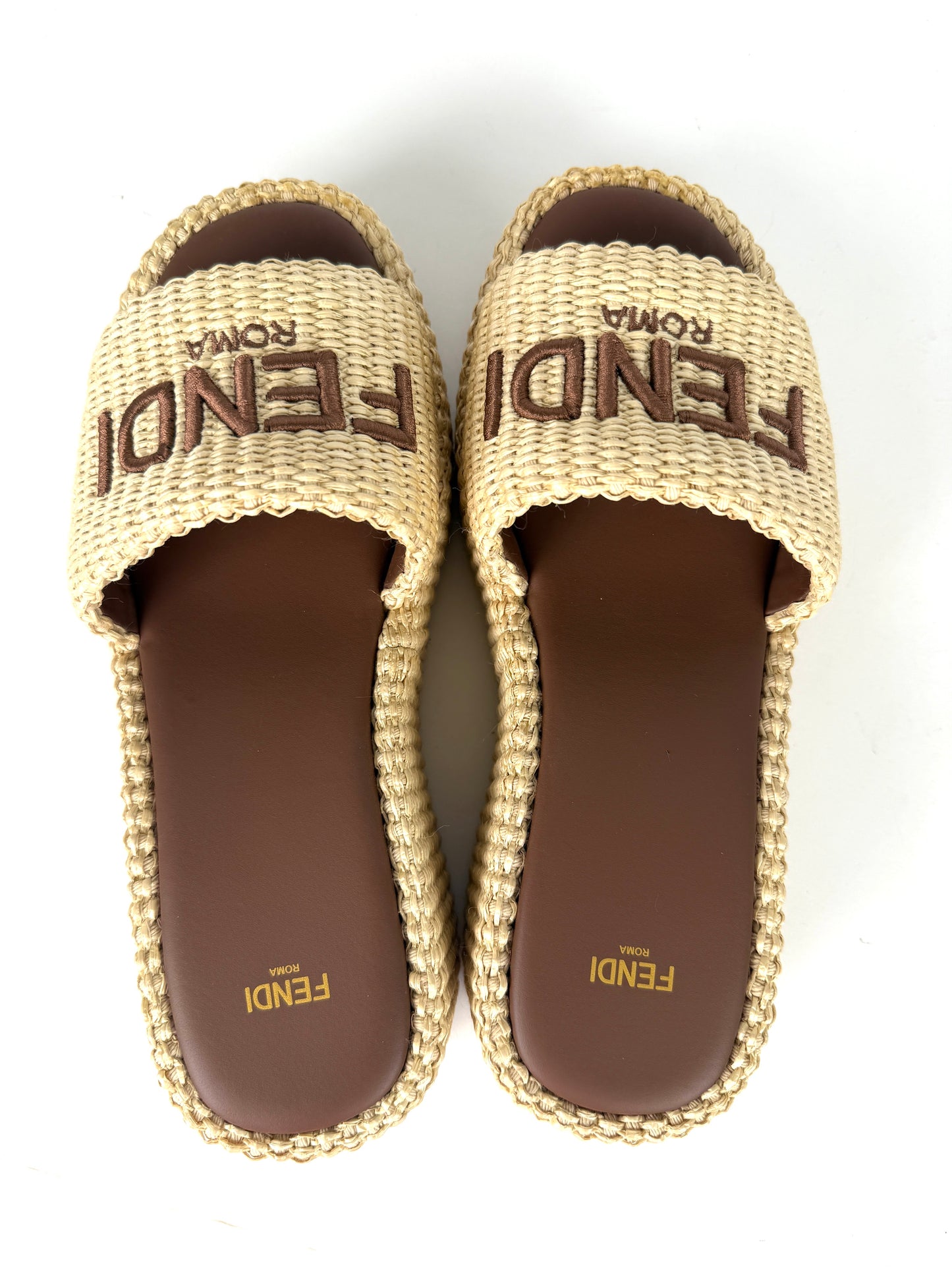 FENDI Raffia Sunshine Platform Slide Sandals 39 9