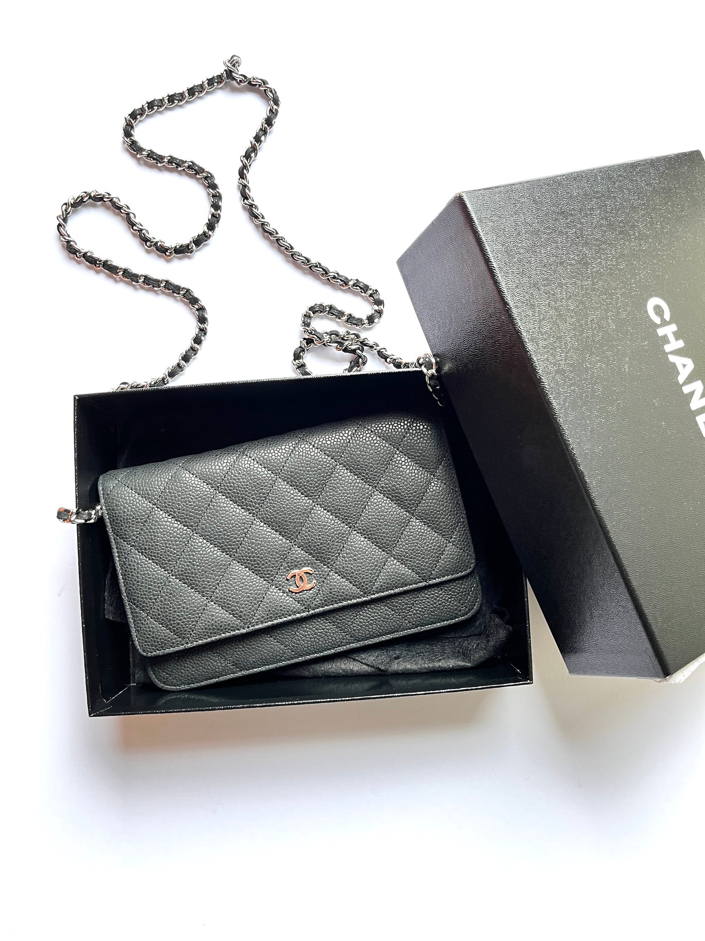 CHANEL 13S WOC Wallet on Chain Black Quilted Leather Crossbody Bag