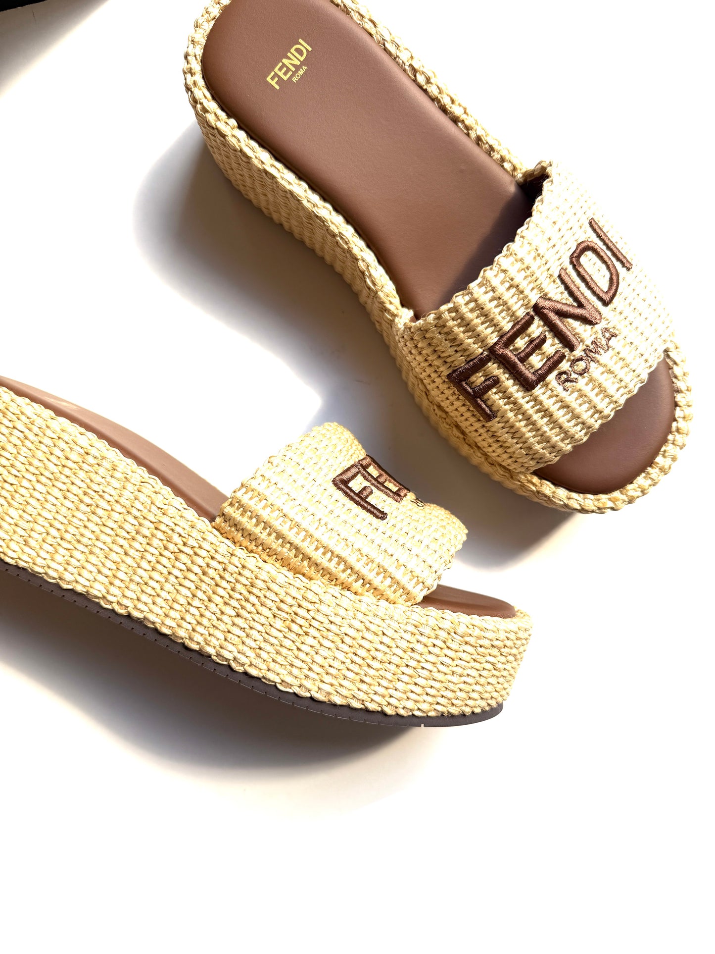 FENDI Raffia Sunshine Platform Slide Sandals 39 9