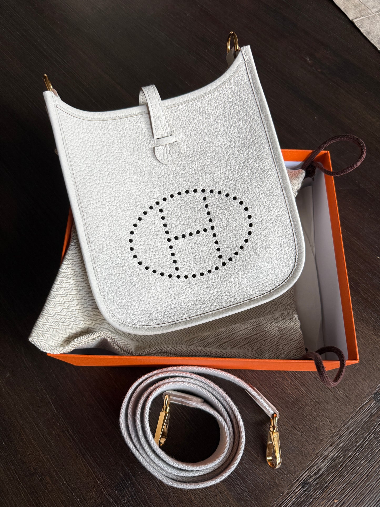 New HERMES Mini Evelyne TPM 16 Gris Pale Leather Crossbody Bag