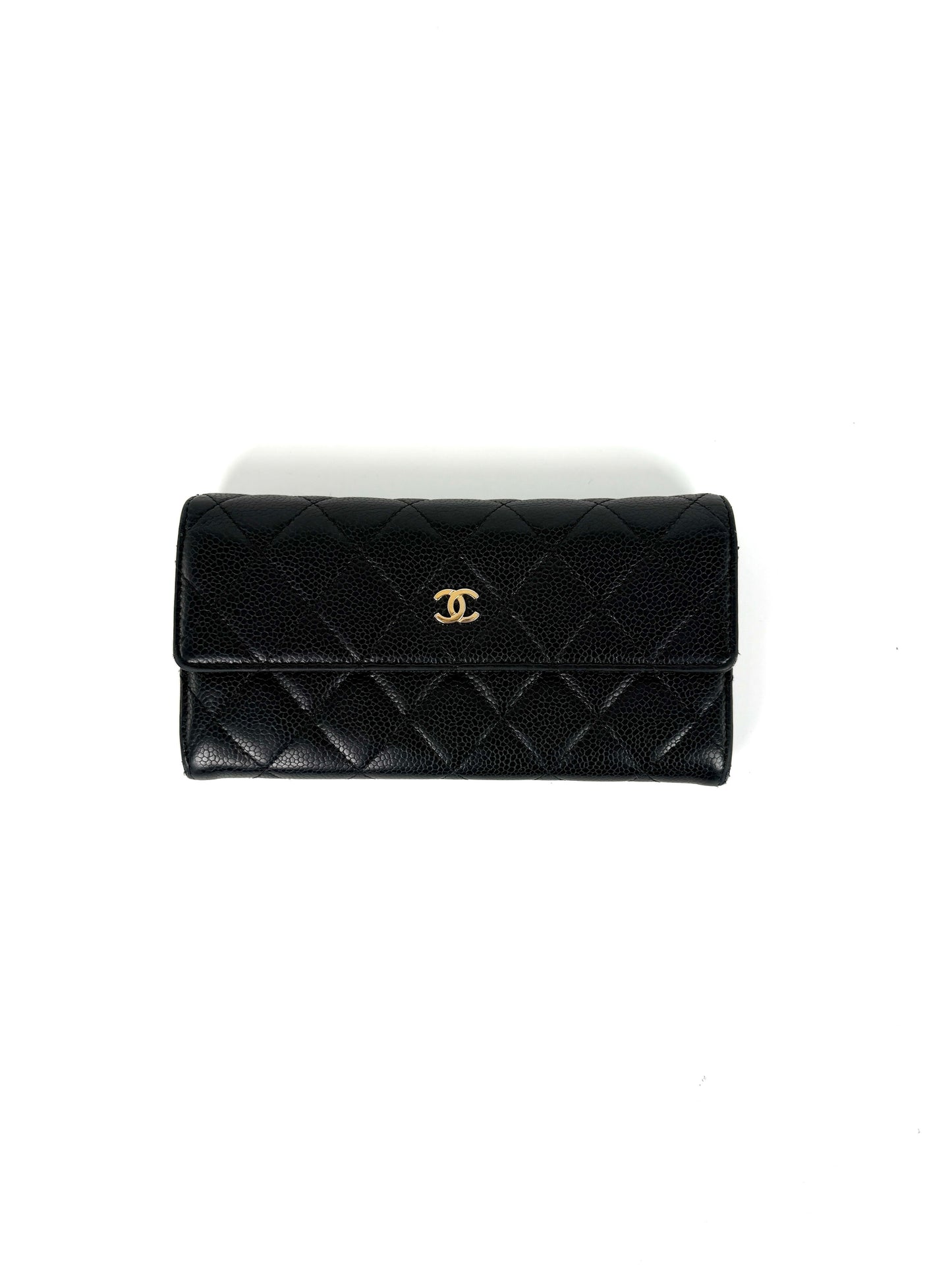 CHANEL Black Caviar Leather Flap Long Continental Wallet Vintage