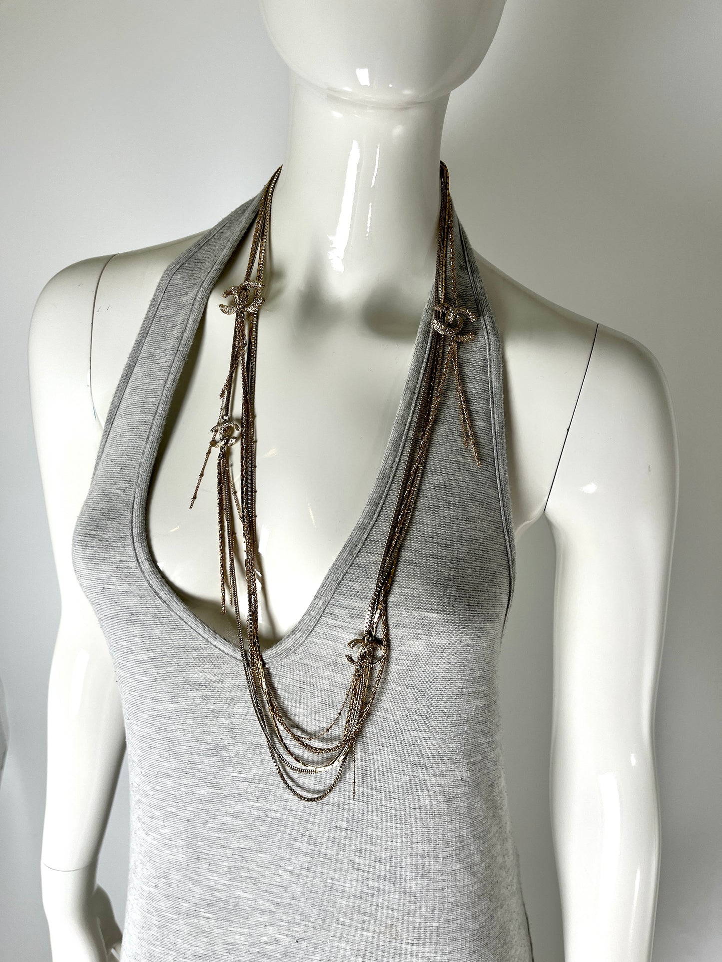 CHANEL Gold Four Strand Strass 2017 Long Necklace