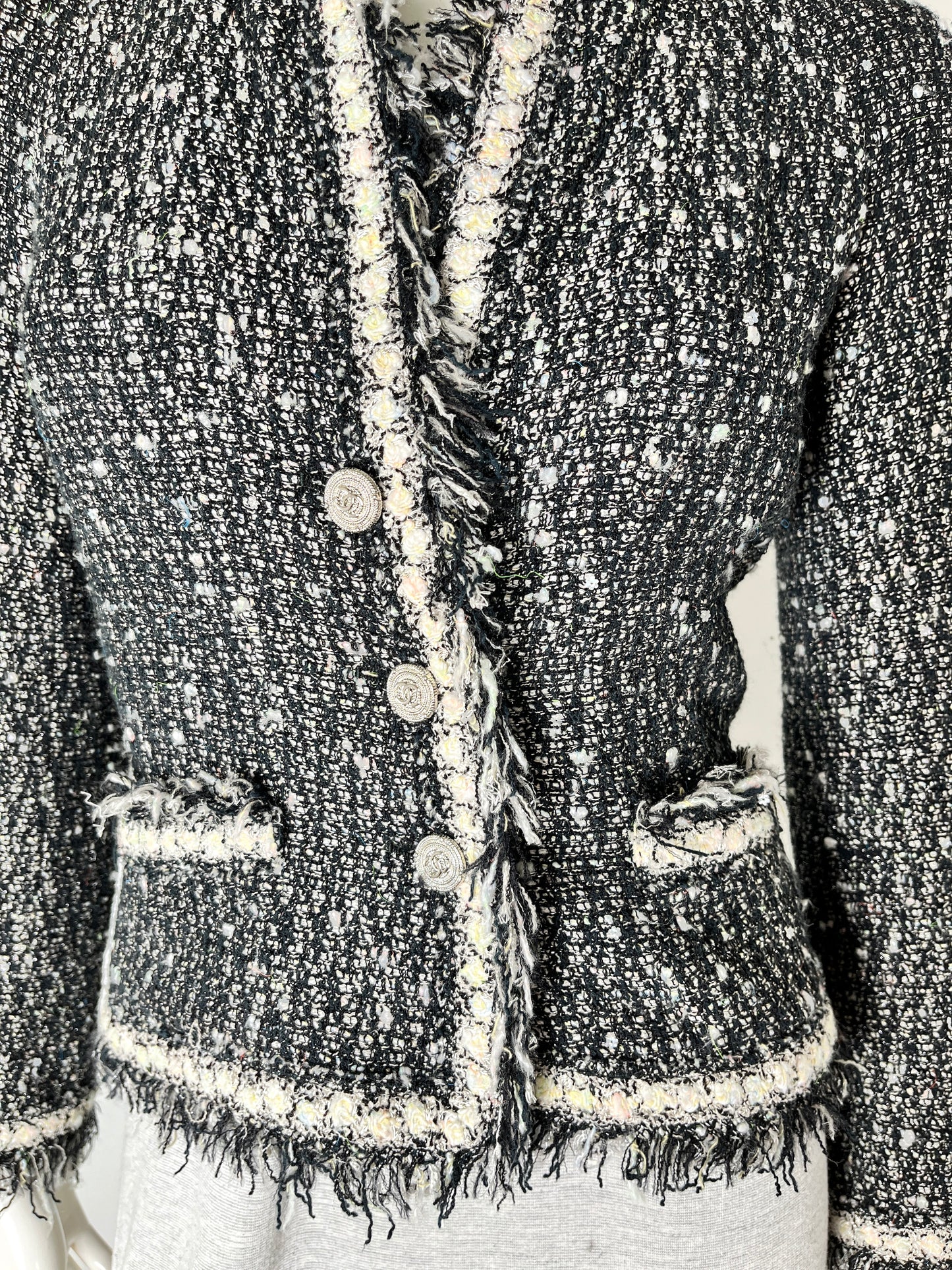 CHANEL Tweed 05A Black White Jacket Cardigan 36 4