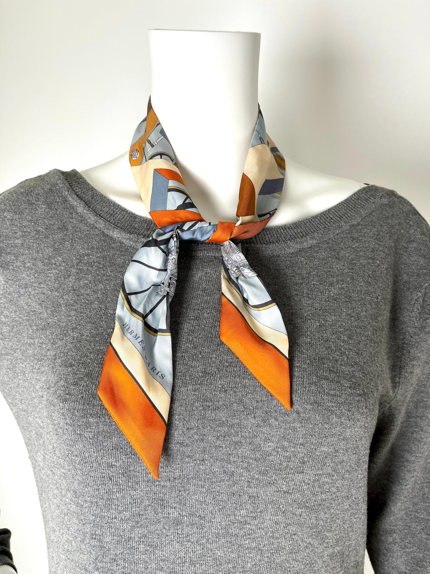 Hermes Springs Springs Blue Orange Print Silk Twilly Scarf