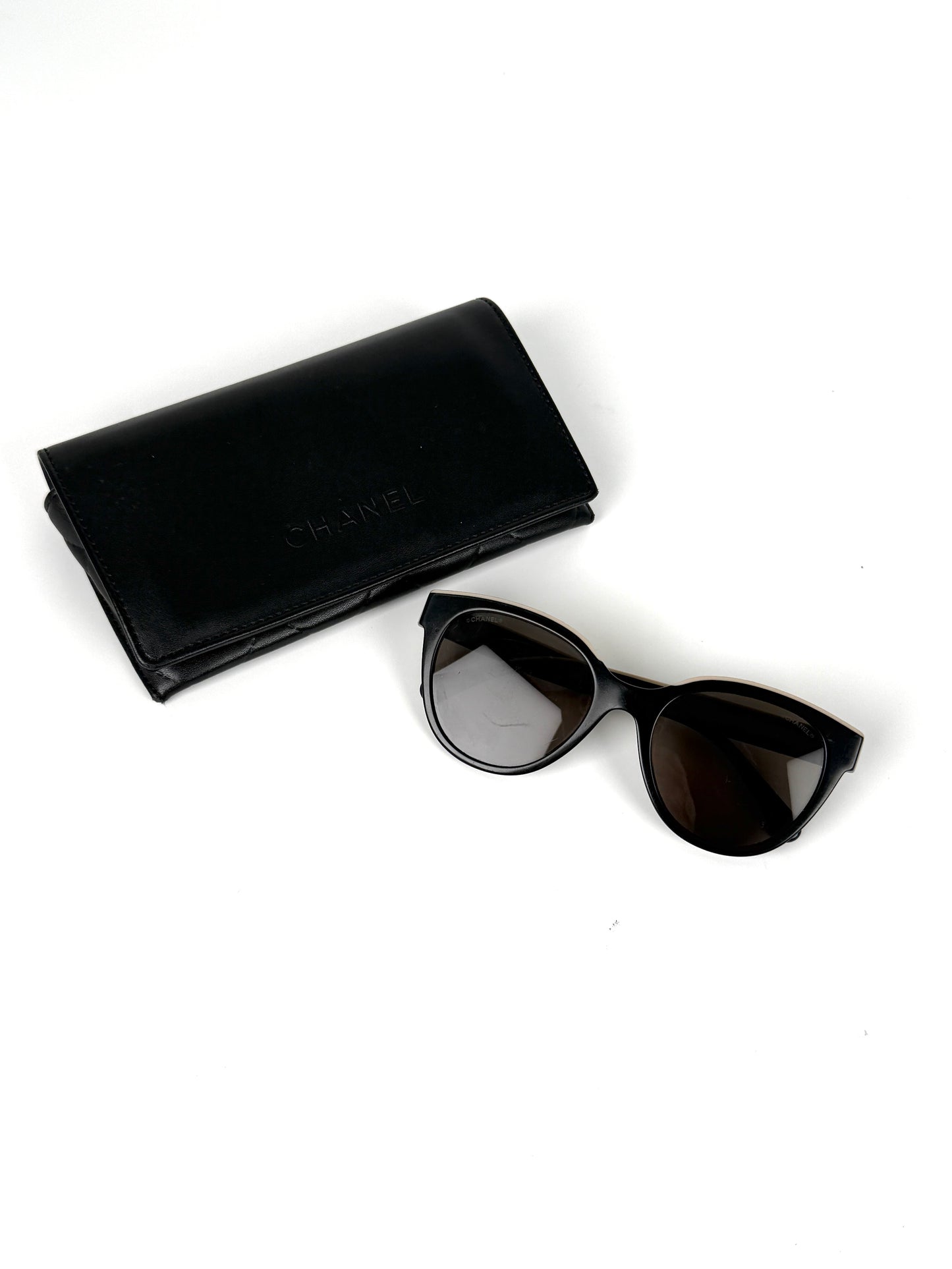 CHANEL 5414 Butterfly Acetate Black Beige Sunglasses