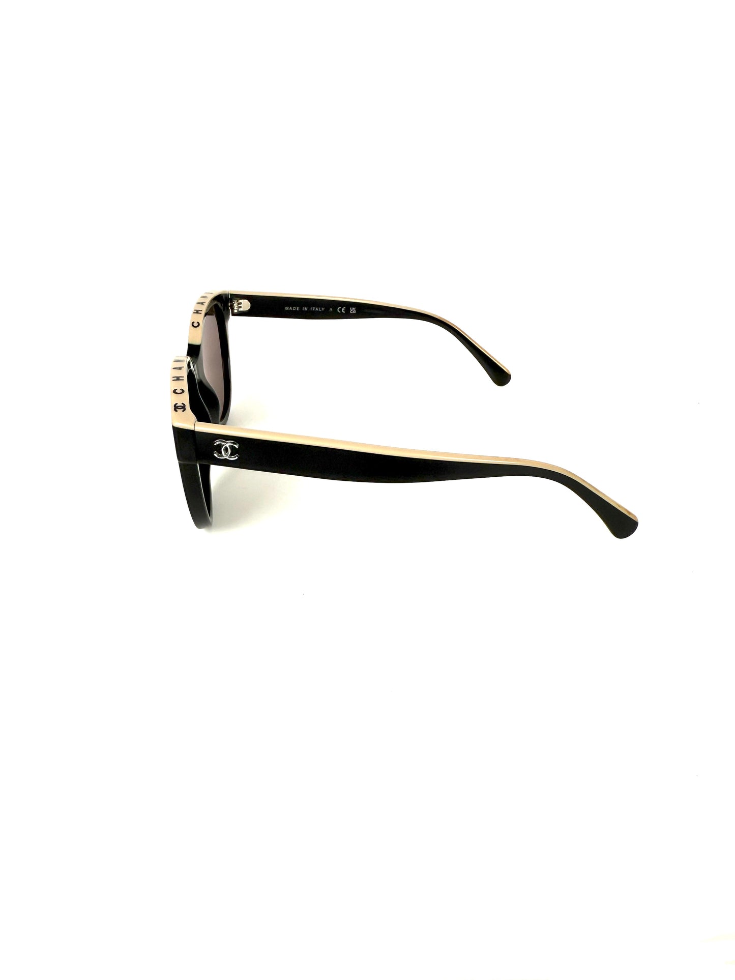 CHANEL 5414 Butterfly Acetate Black Beige Sunglasses