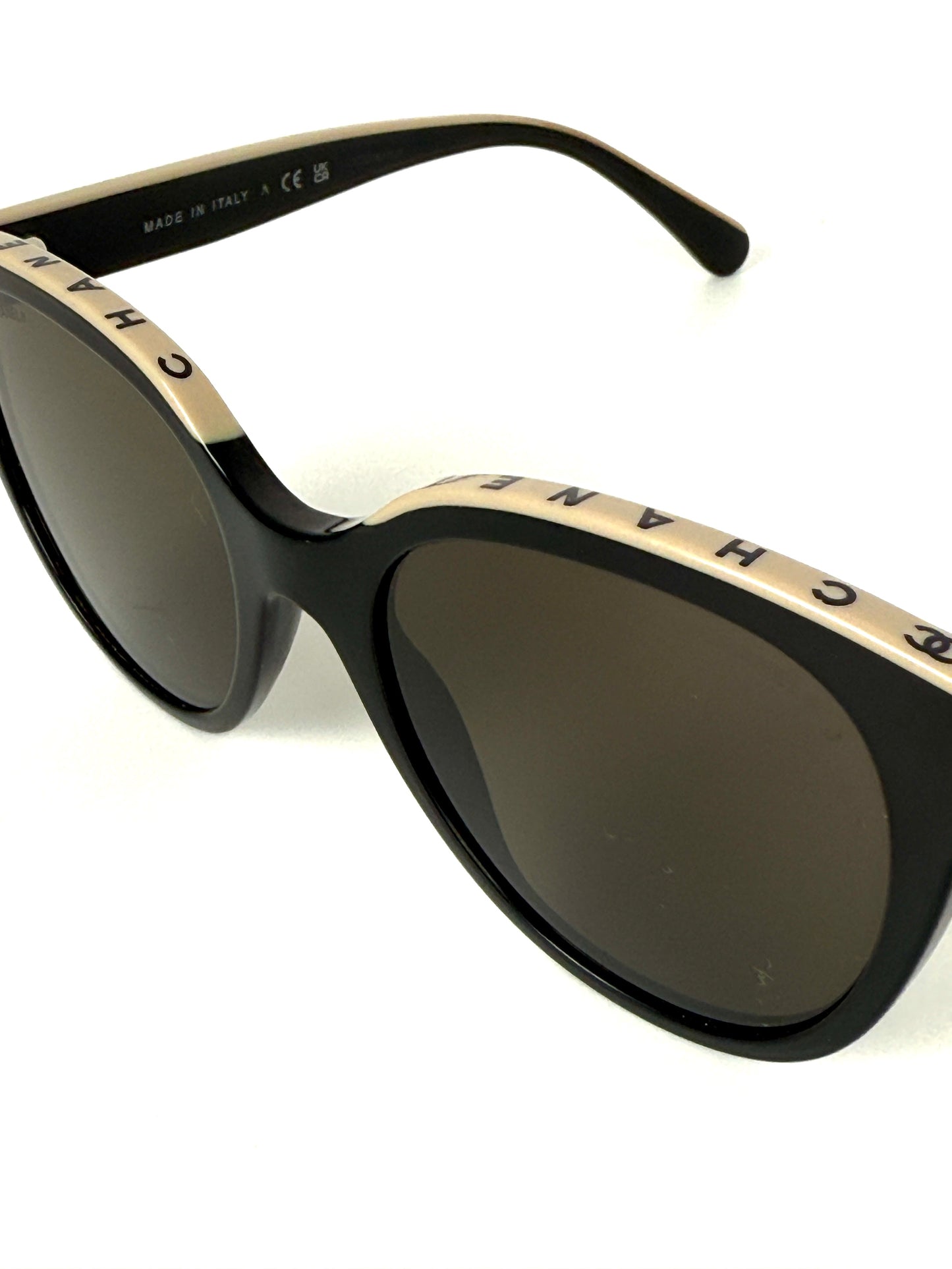 CHANEL 5414 Butterfly Acetate Black Beige Sunglasses
