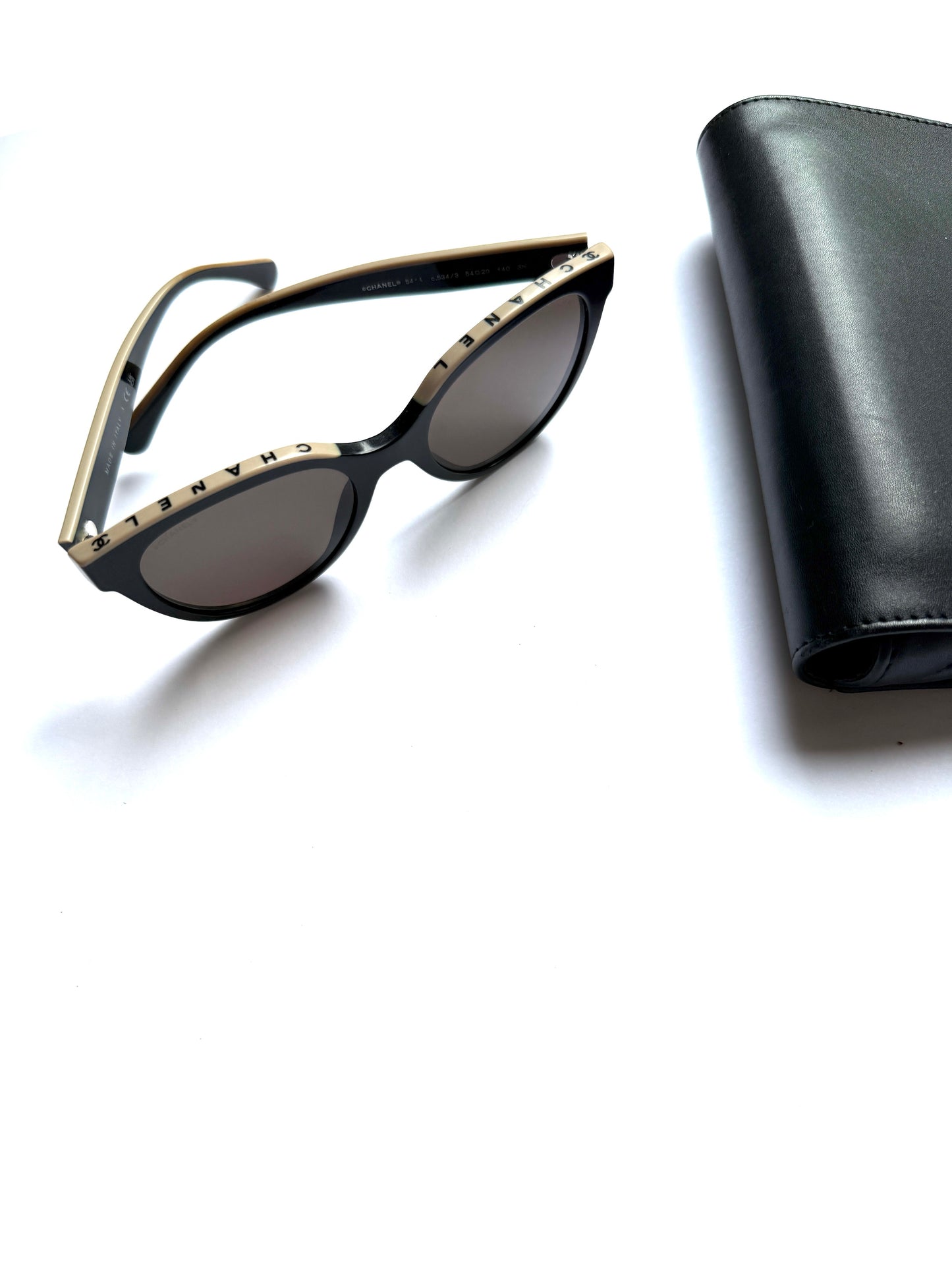 CHANEL 5414 Butterfly Acetate Black Beige Sunglasses