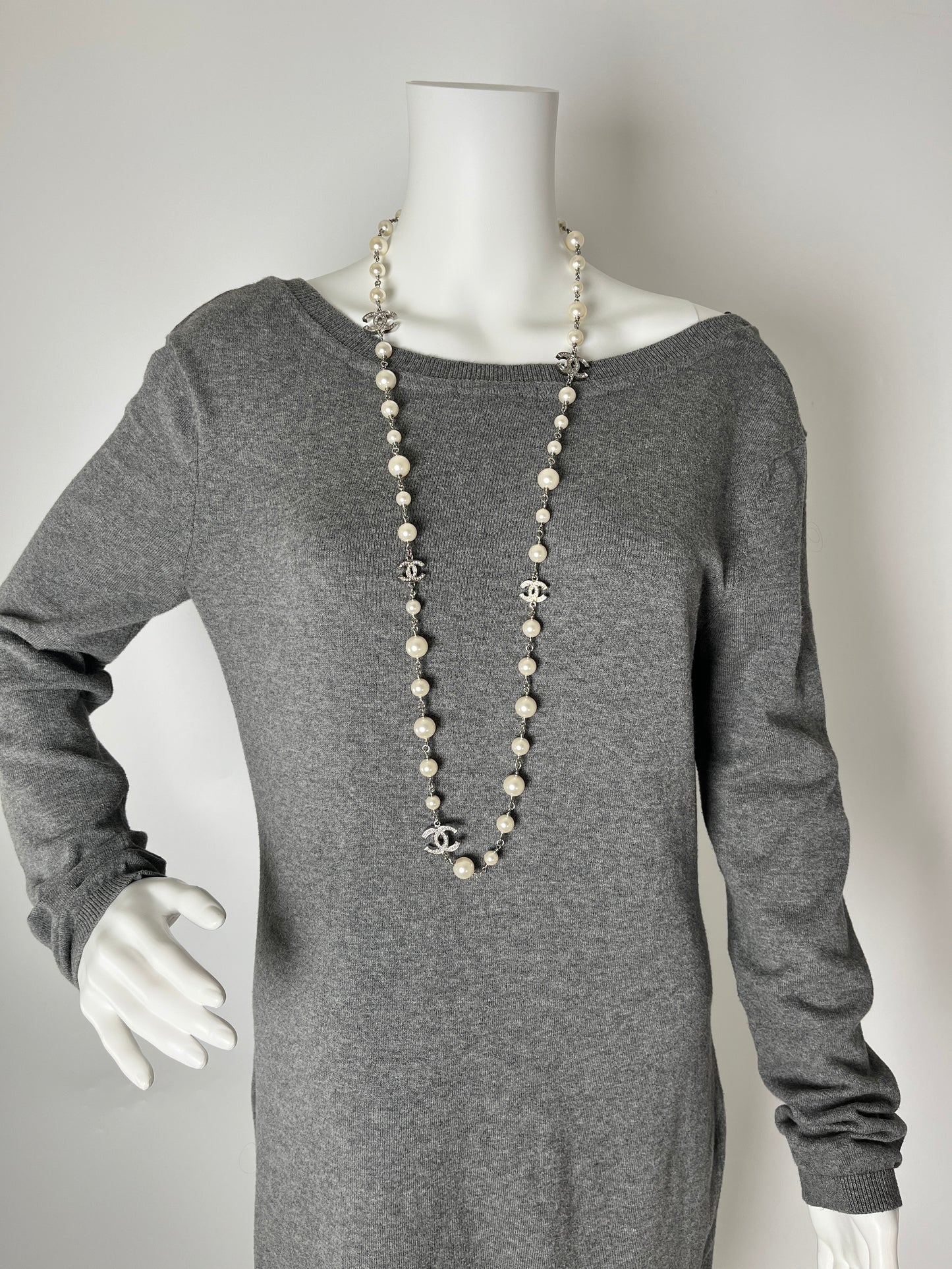 CHANEL Faux Pearl and Strass 2020 CC Long Station Classic Necklace