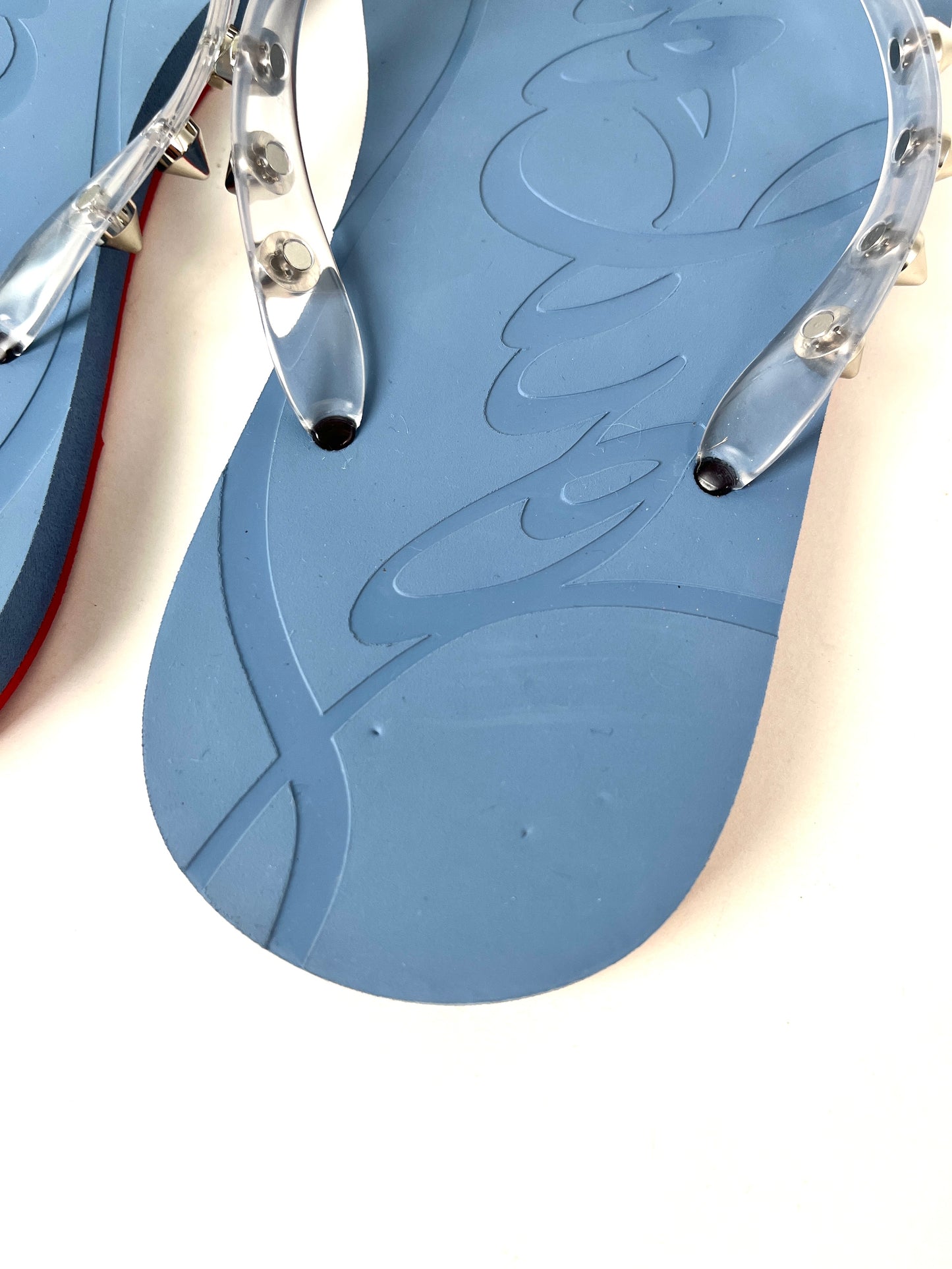 Christian Louboutin Loubi Donna Spike Studded Blue Flip Flops Sandals 39