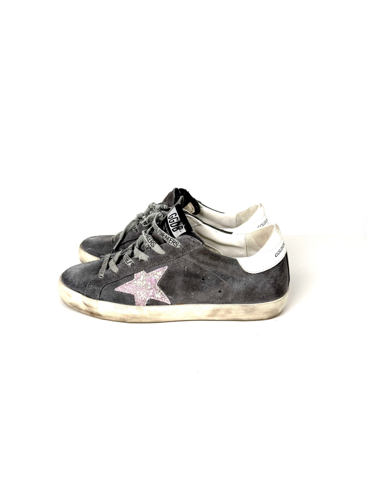 Golden Goose Superstar Gray Pink Glitter Low Top Sneakers 38 8