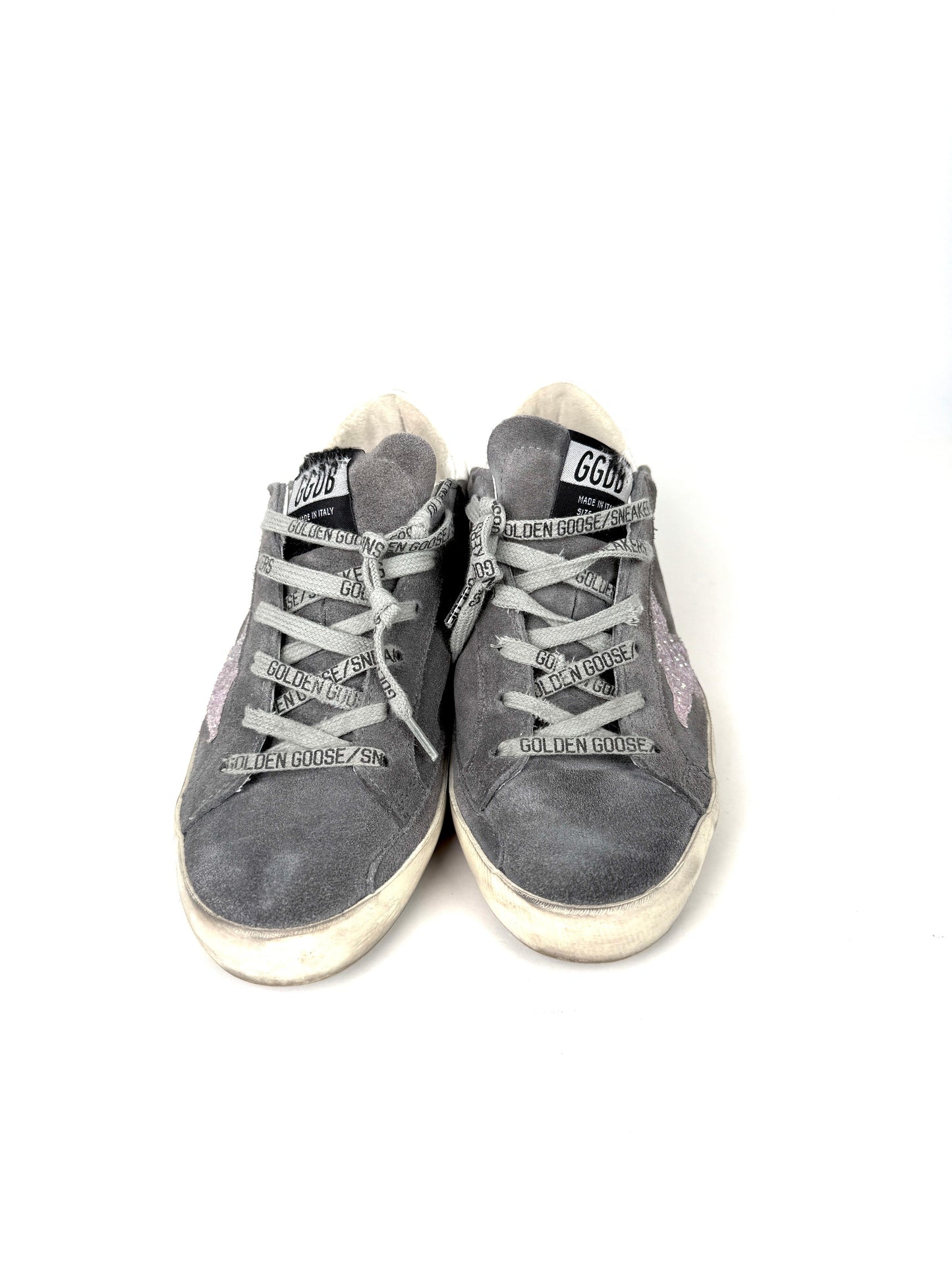 Golden Goose Superstar Gray Pink Glitter Low Top Sneakers 38 8