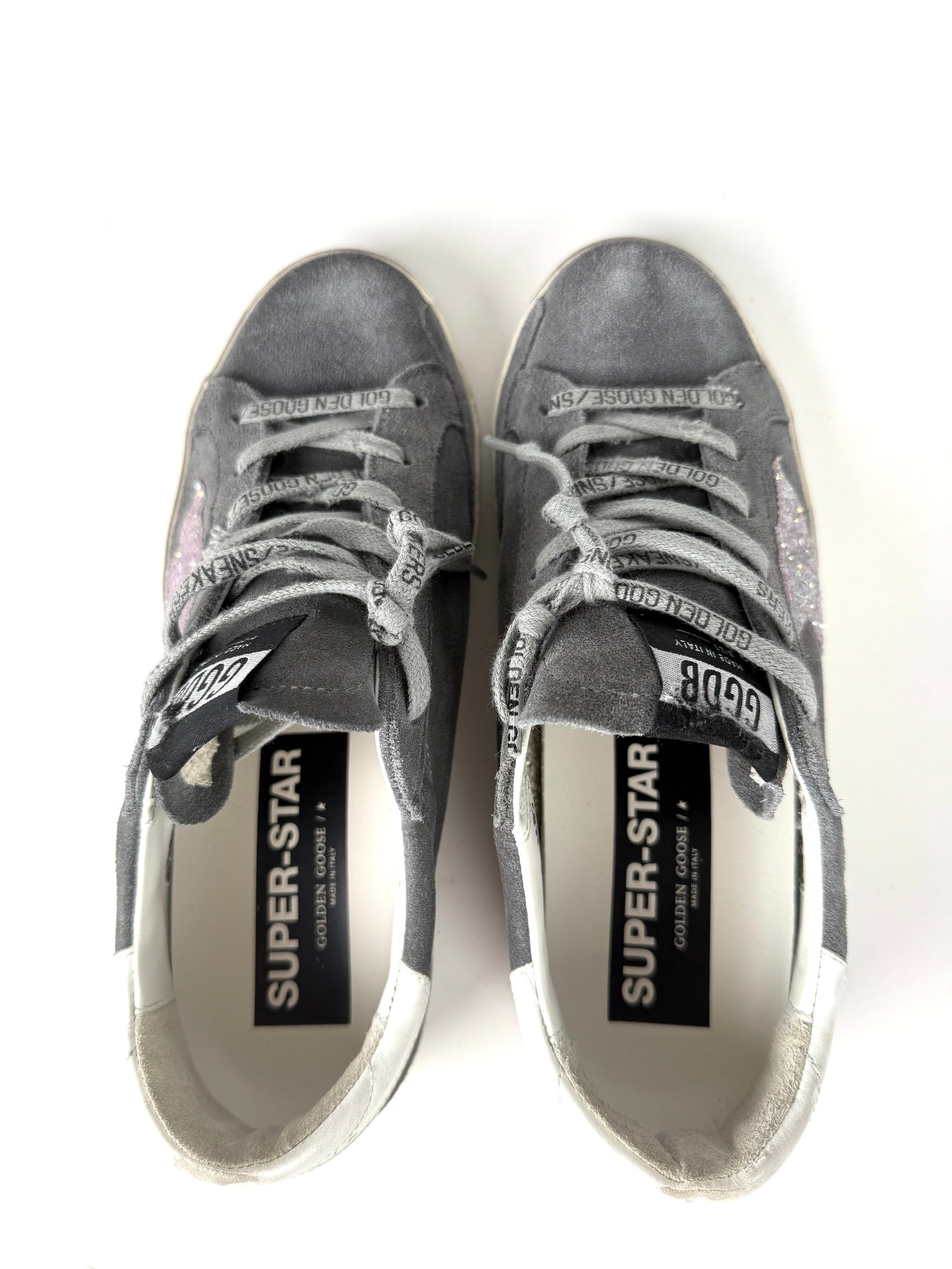 Golden Goose Superstar Gray Pink Glitter Low Top Sneakers 38 8