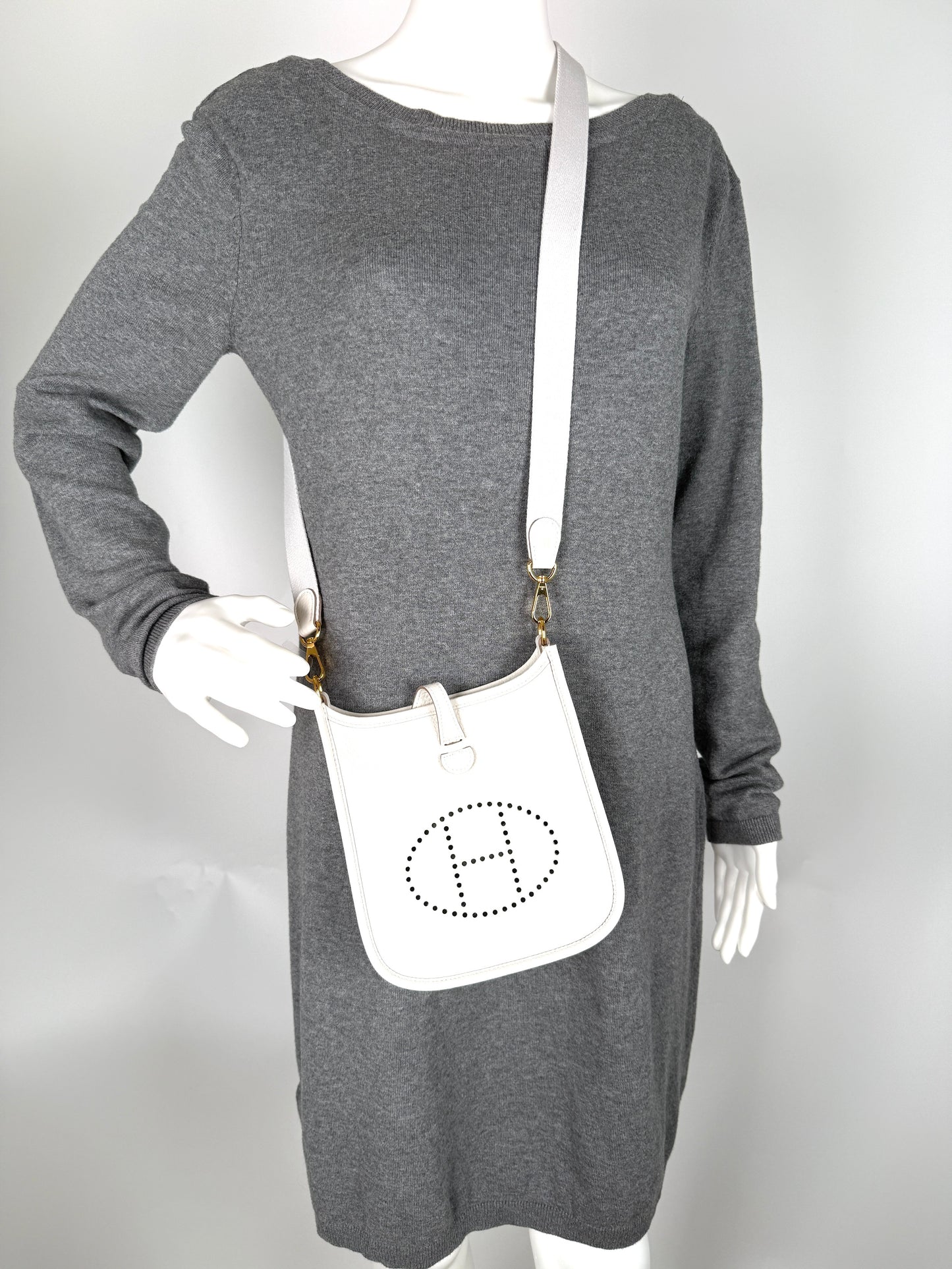 New HERMES Mini Evelyne TPM 16 Gris Pale Leather Crossbody Bag