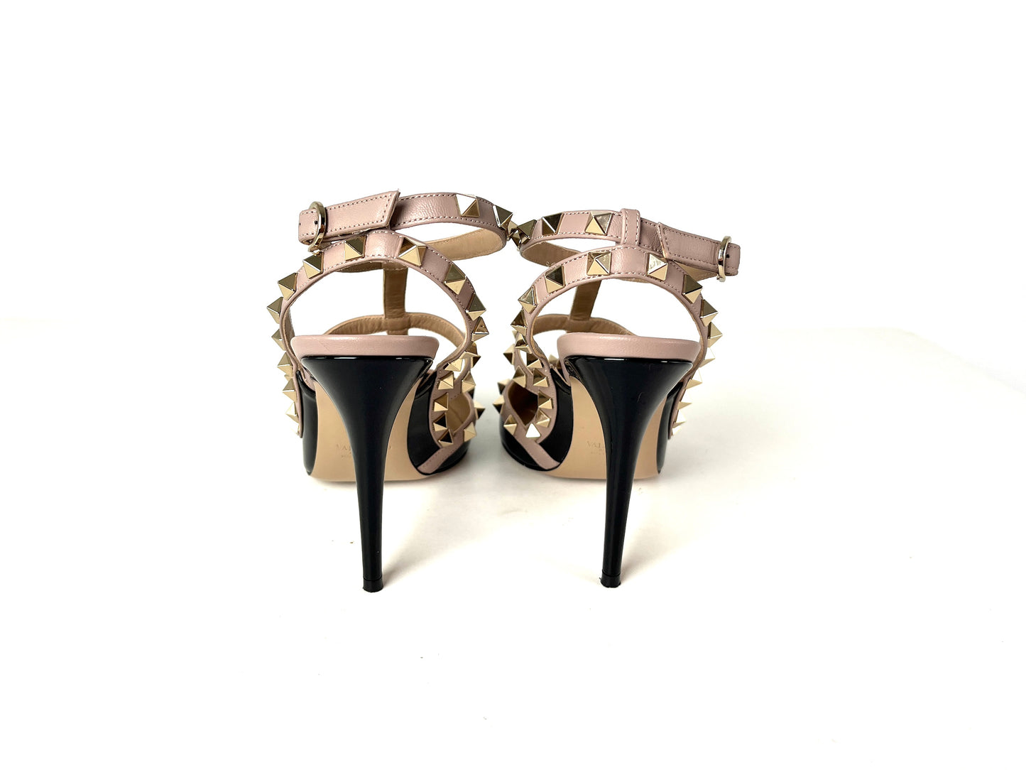 Valentino Rockstud Studded Black Patent Beige Leather 100mm Pumps 39 8.5