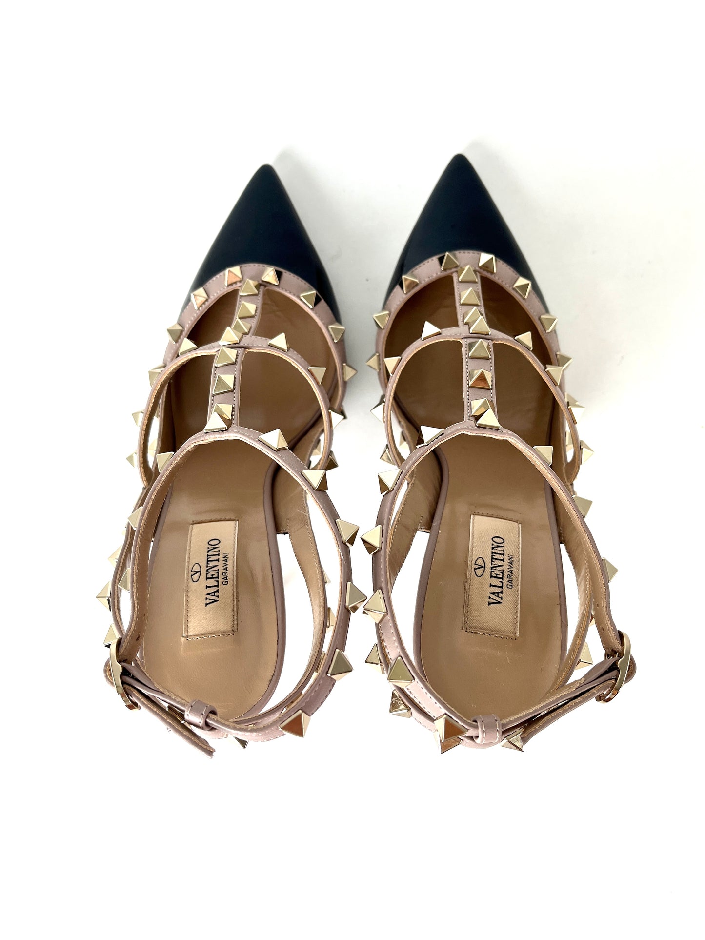 Valentino Rockstud Studded Black Patent Beige Leather 100mm Pumps 39 8.5