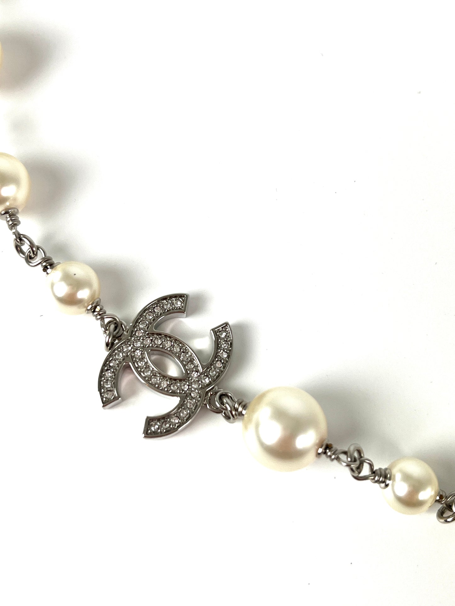 CHANEL Faux Pearl and Strass 2020 CC Long Station Classic Necklace