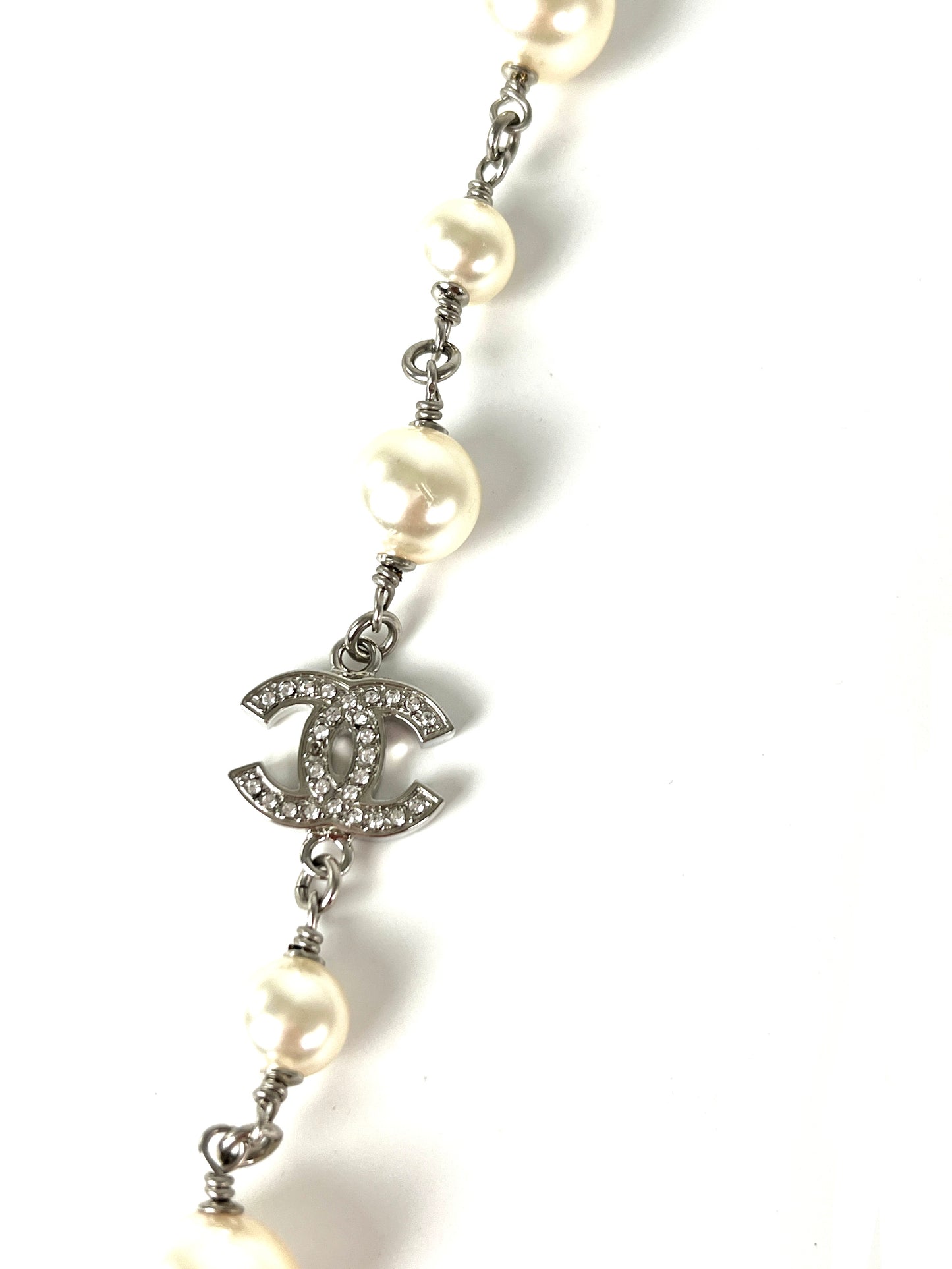 CHANEL Faux Pearl and Strass 2020 CC Long Station Classic Necklace