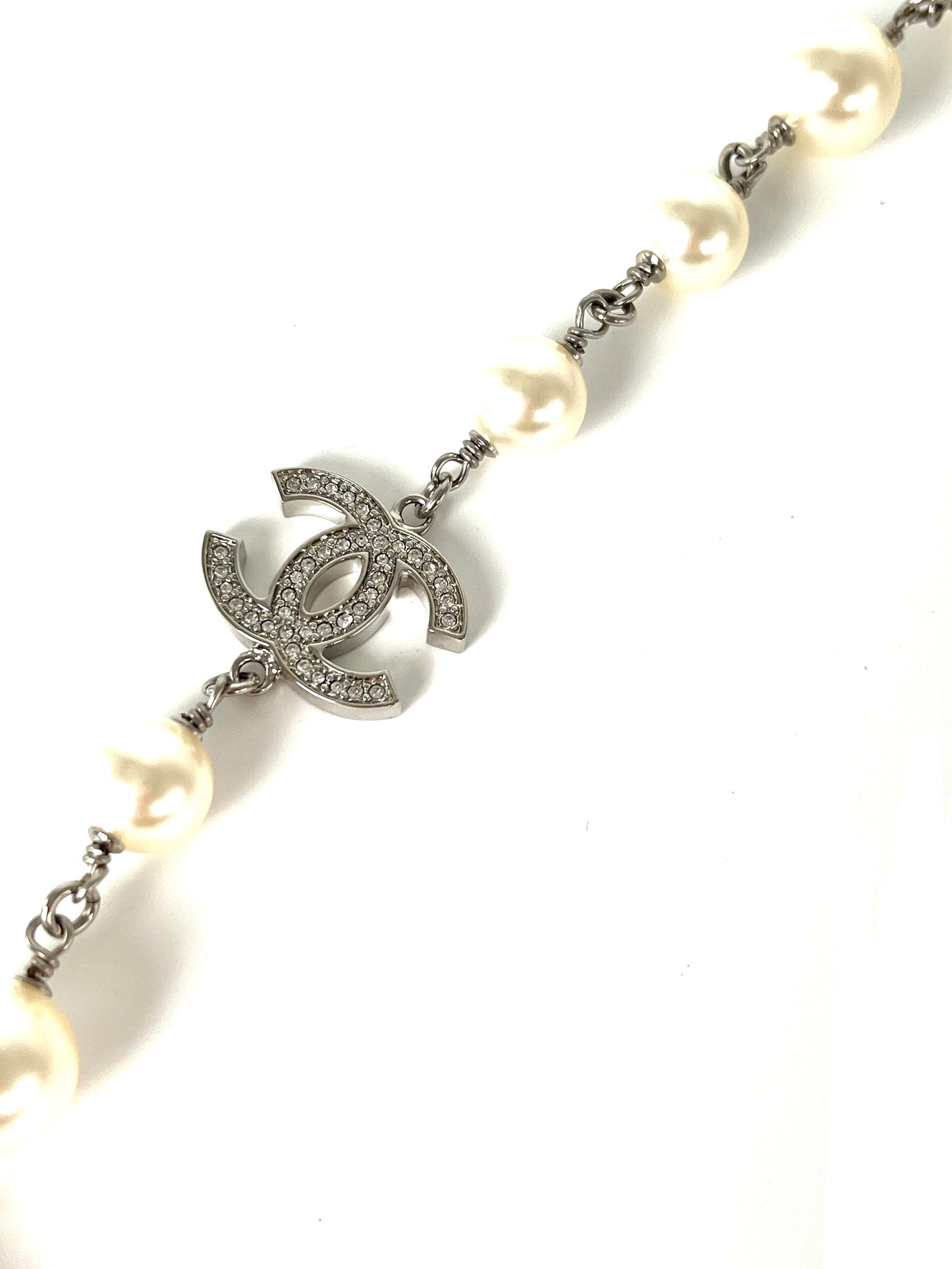 CHANEL Faux Pearl and Strass 2020 CC Long Station Classic Necklace