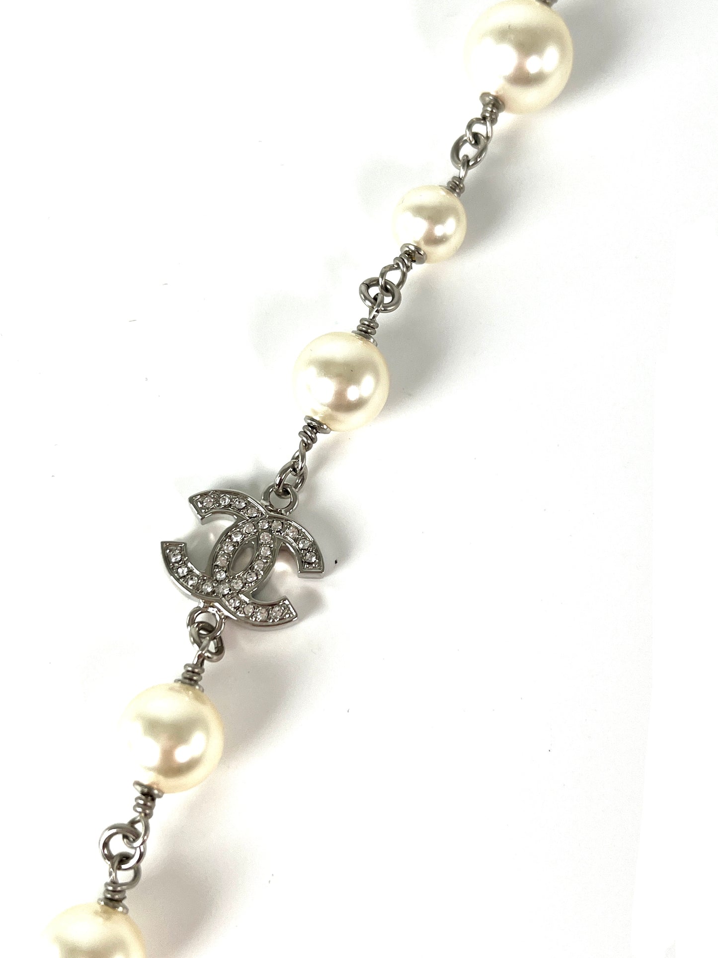 CHANEL Faux Pearl and Strass 2020 CC Long Station Classic Necklace