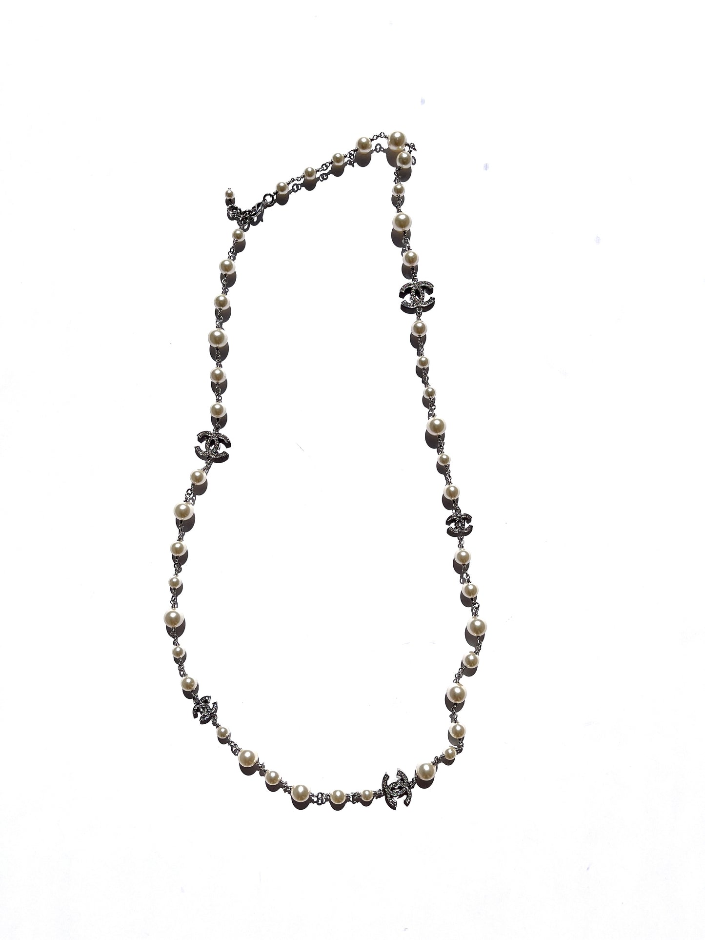 CHANEL Faux Pearl and Strass 2020 CC Long Station Classic Necklace