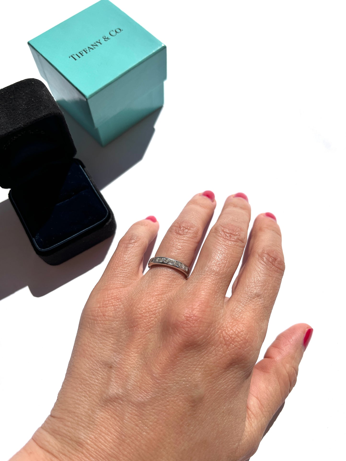 Tiffany & Co Setting Platinum .74ct Half Circle Diamond Band Ring with Papers 4.75
