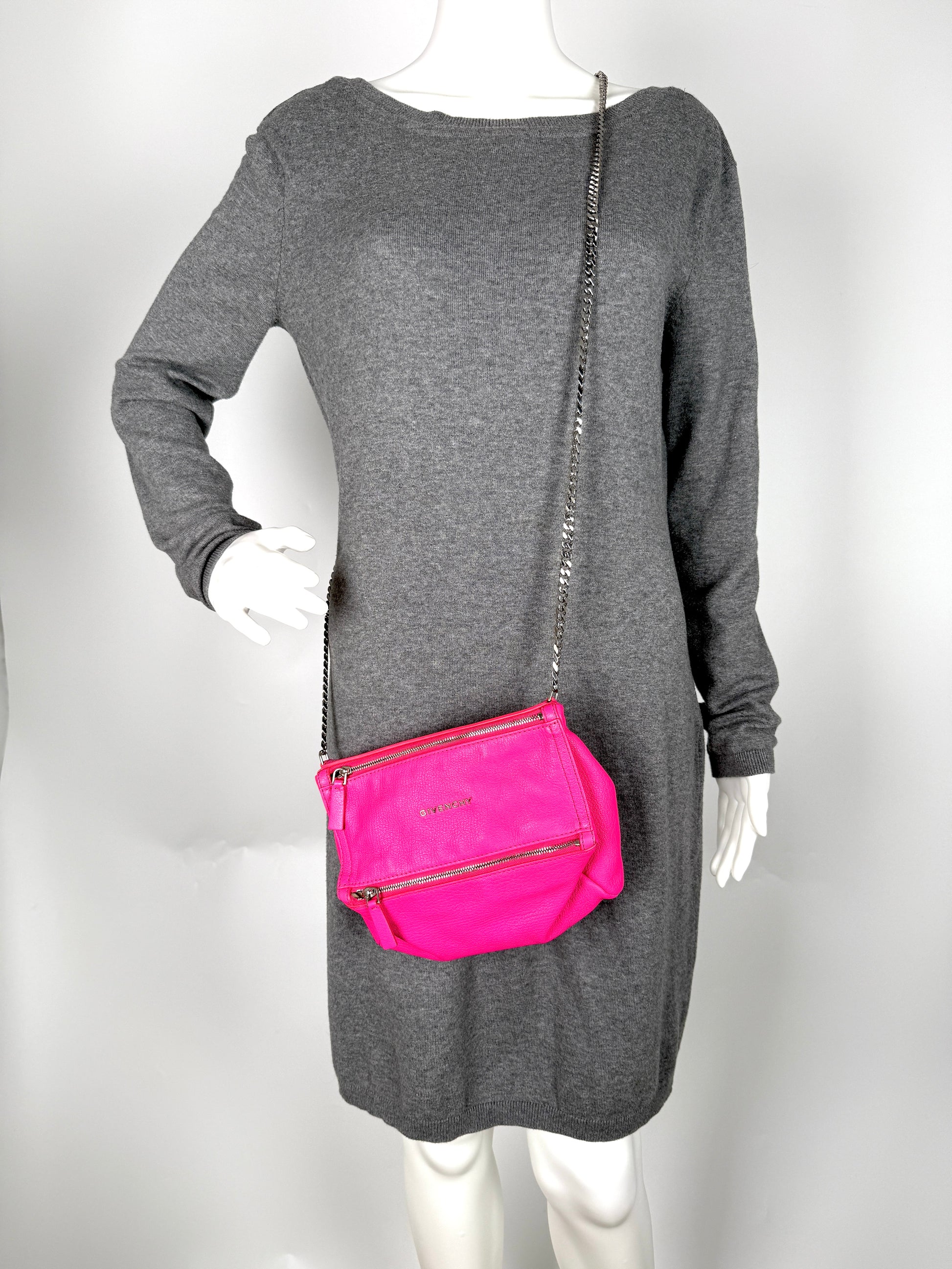 Givenchy Sugar Goatskin Mini Chain Pandora Hot Pink Leather Crossbody Bag