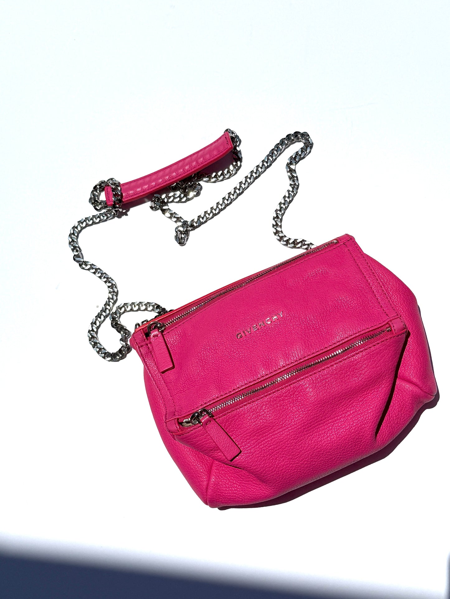 Givenchy Sugar Goatskin Mini Chain Pandora Hot Pink Leather Crossbody Bag