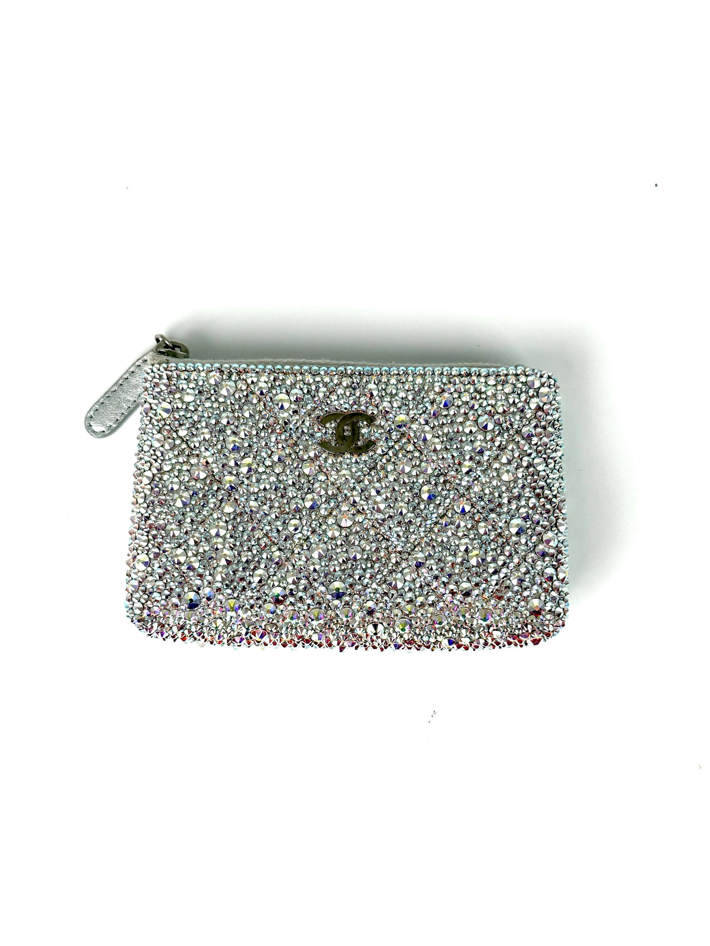CHANEL Silver Swarovski Crystal Leather Key Pouch Case Holder