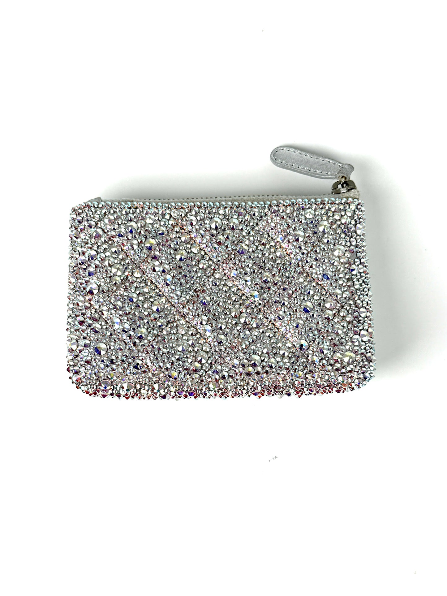 CHANEL Silver Swarovski Crystal Leather Key Pouch Case Holder