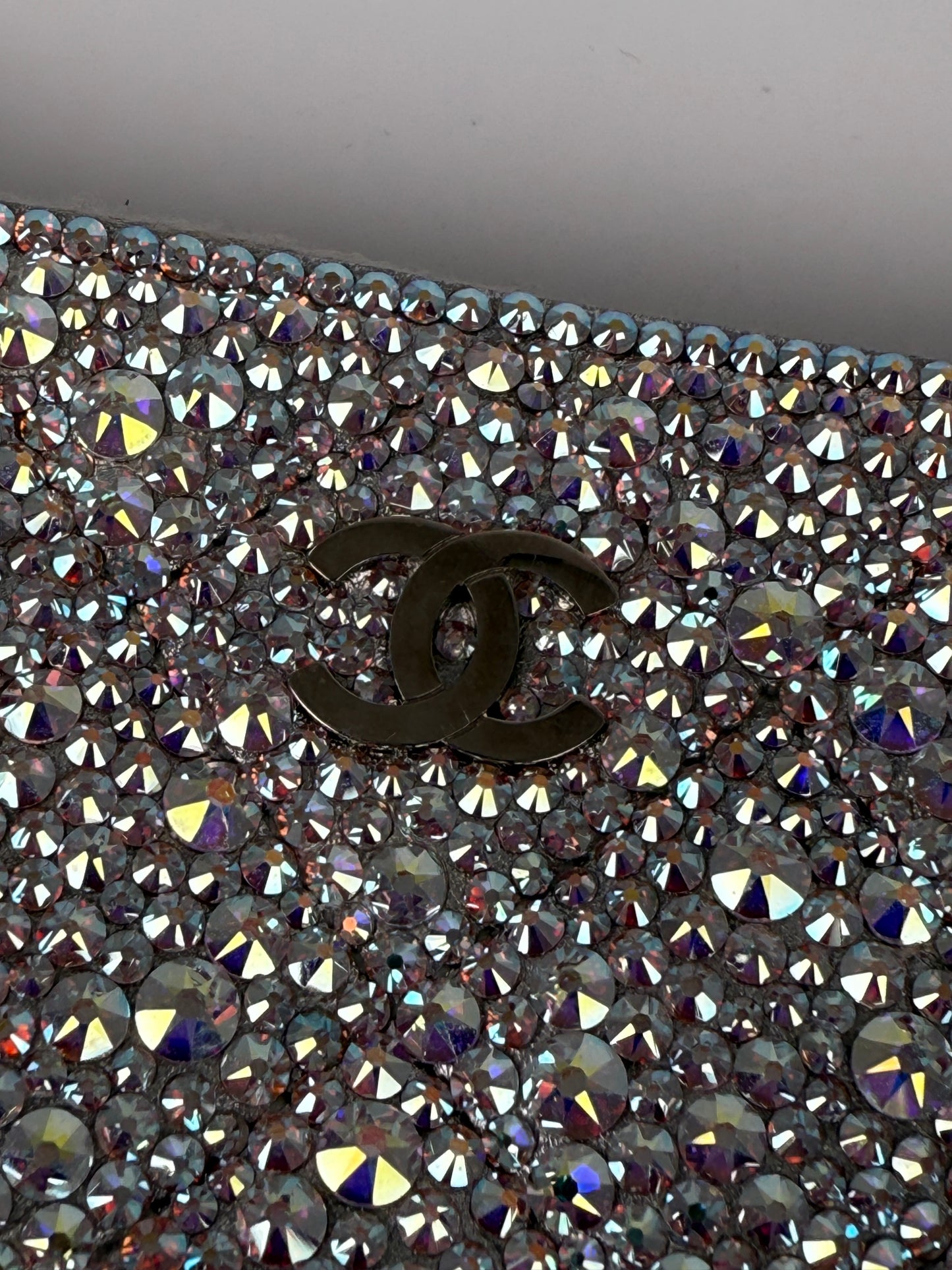 CHANEL Silver Swarovski Crystal Leather Key Pouch Case Holder