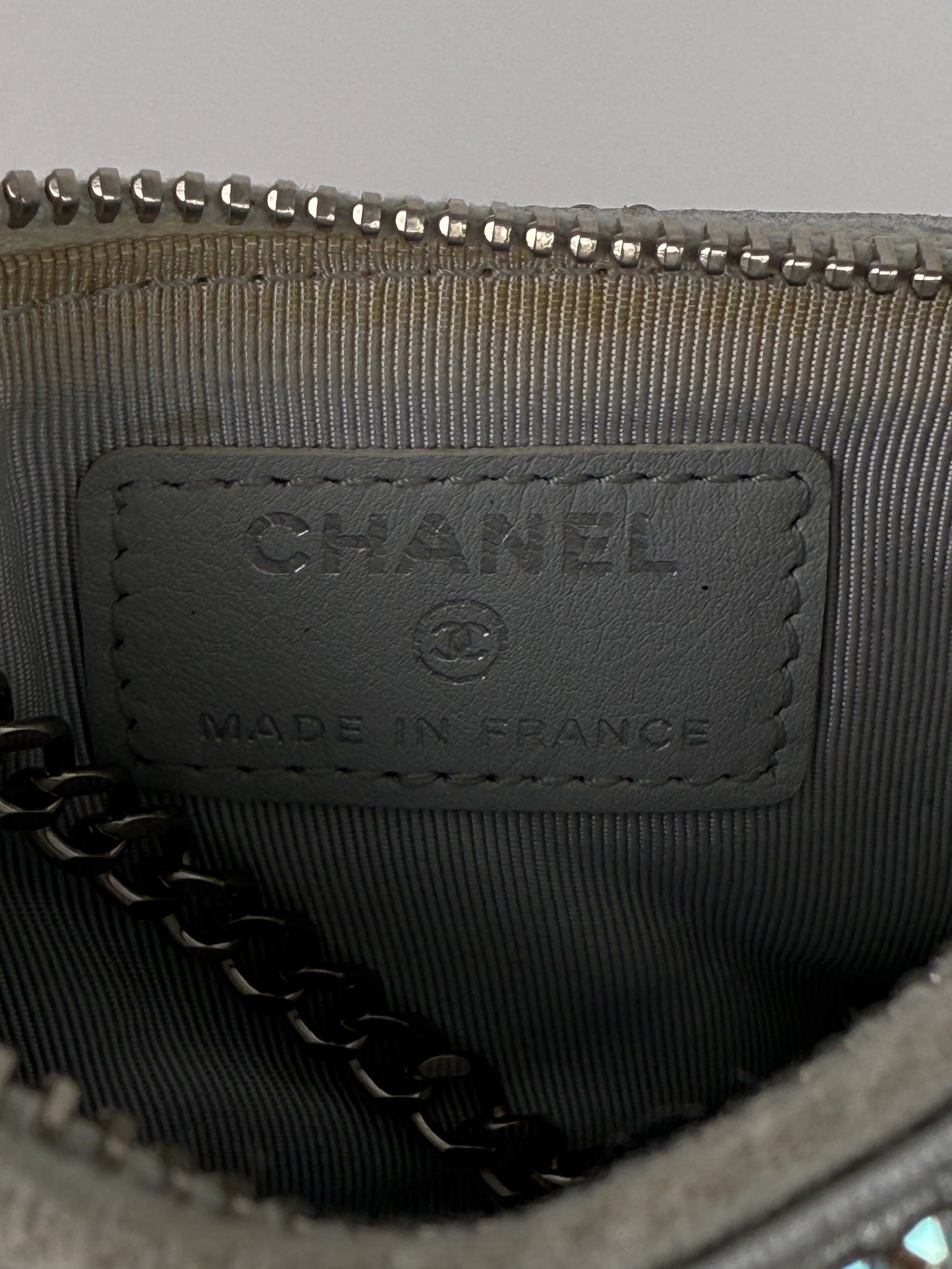 CHANEL Silver Swarovski Crystal Leather Key Pouch Case Holder