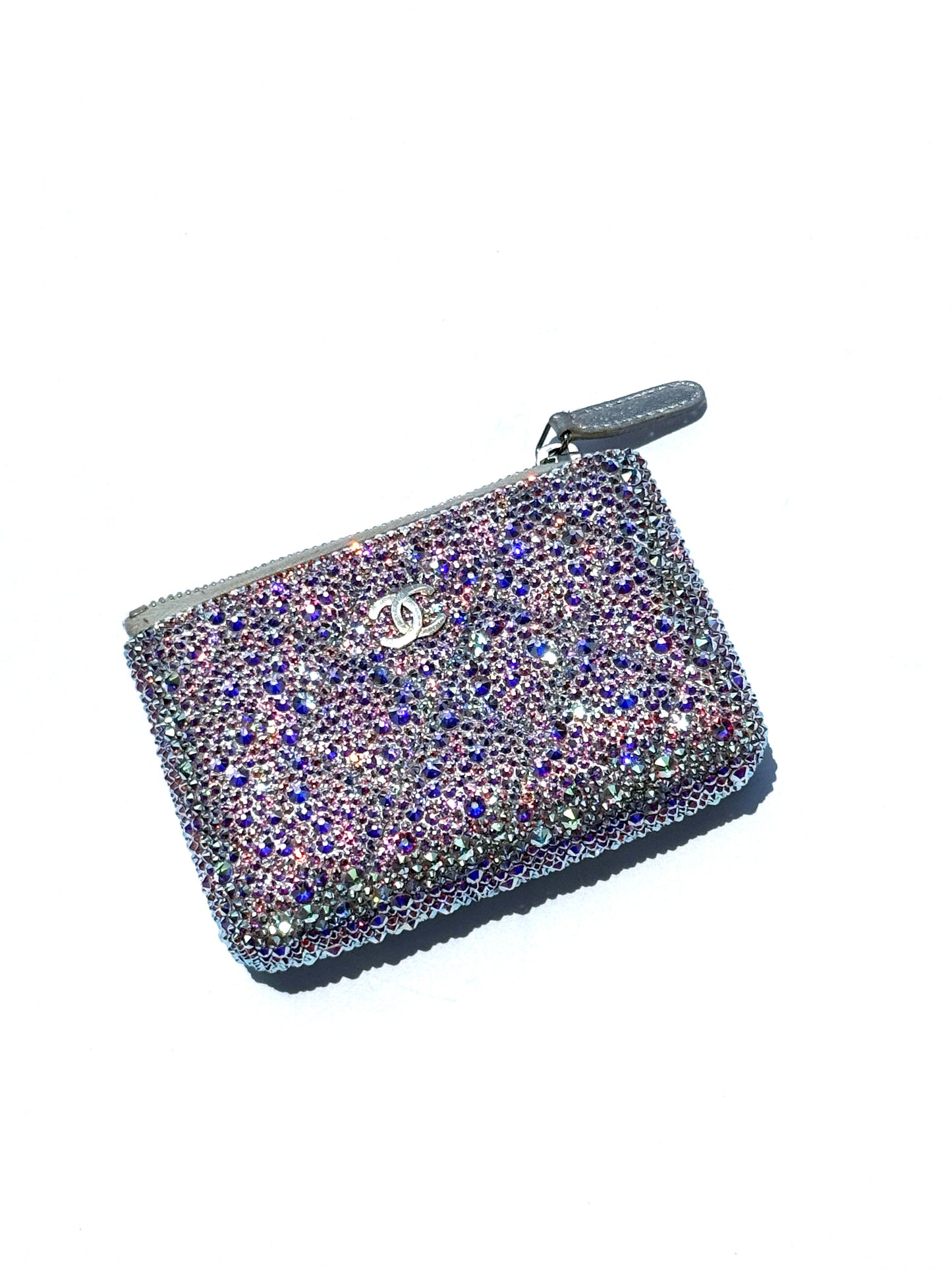 CHANEL Silver Swarovski Crystal Leather Key Pouch Case Holder