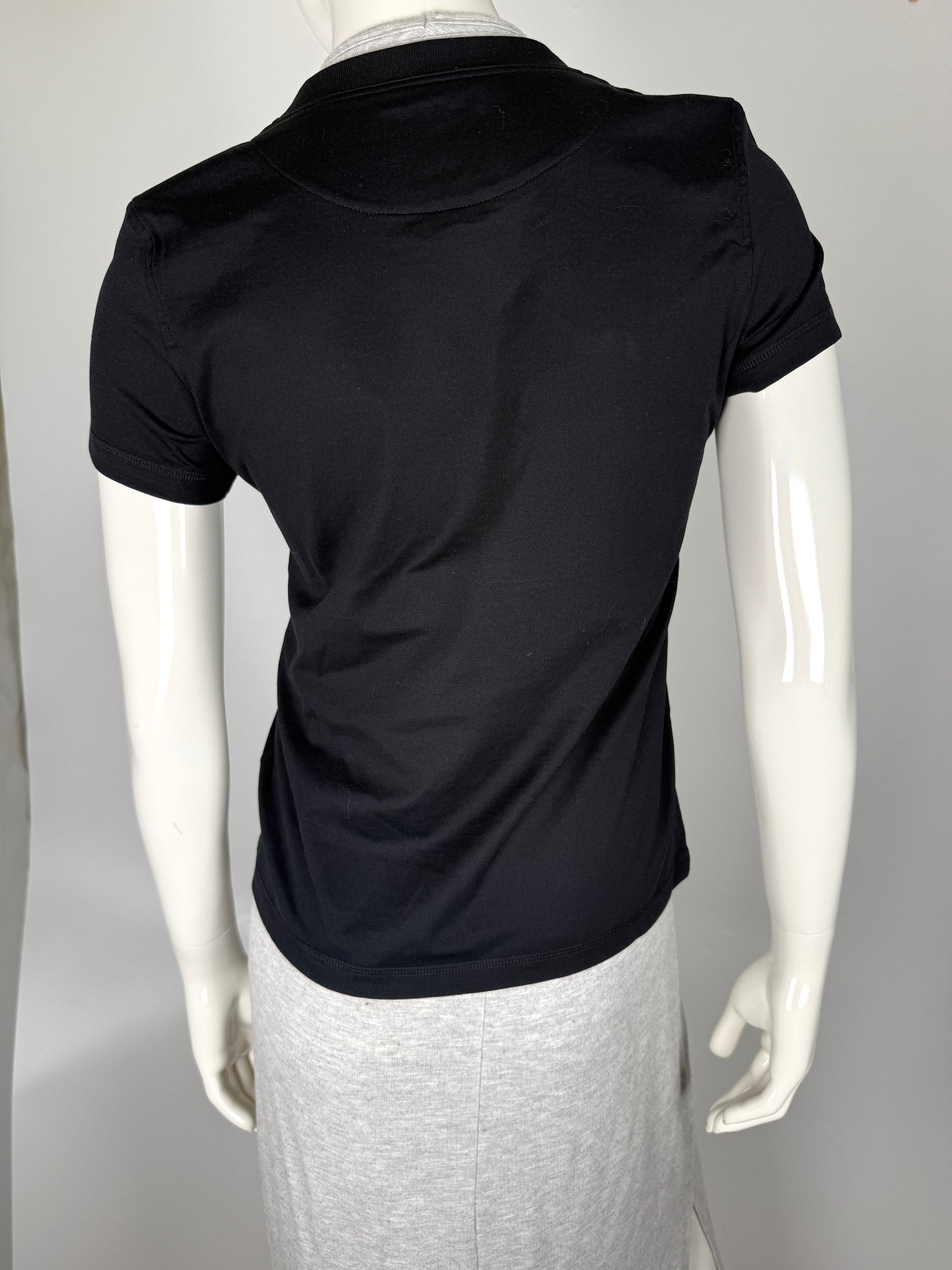 New Hermes Embroidered Pocket Black Cotton Crew Neck T shirt Top 34, 2
