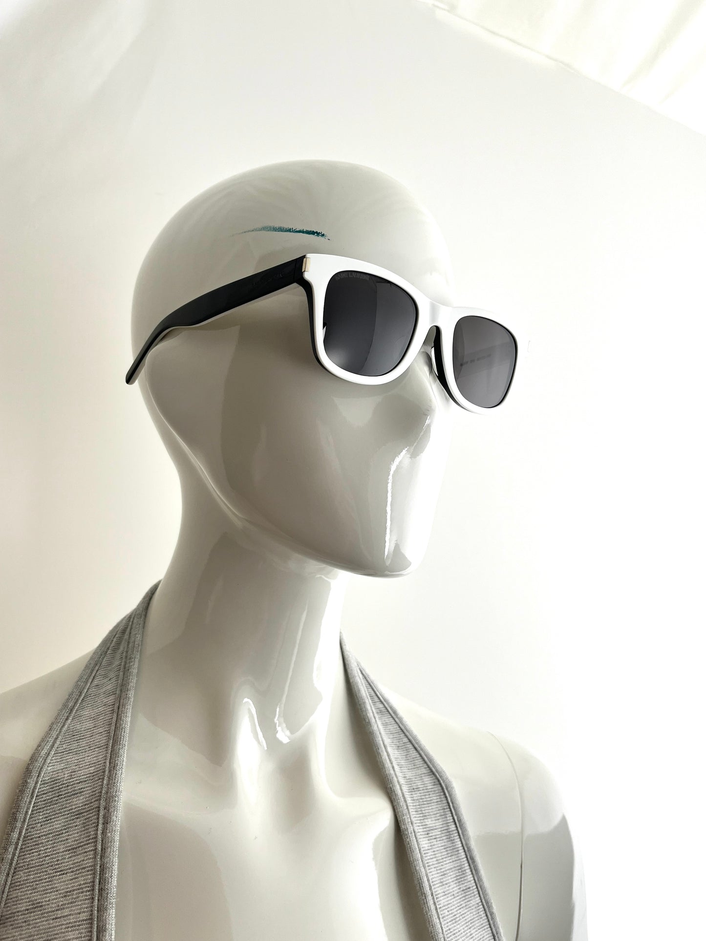 Saint Laurent SL 51 Square Wellington Shaped White Black Acetate Sunglasses