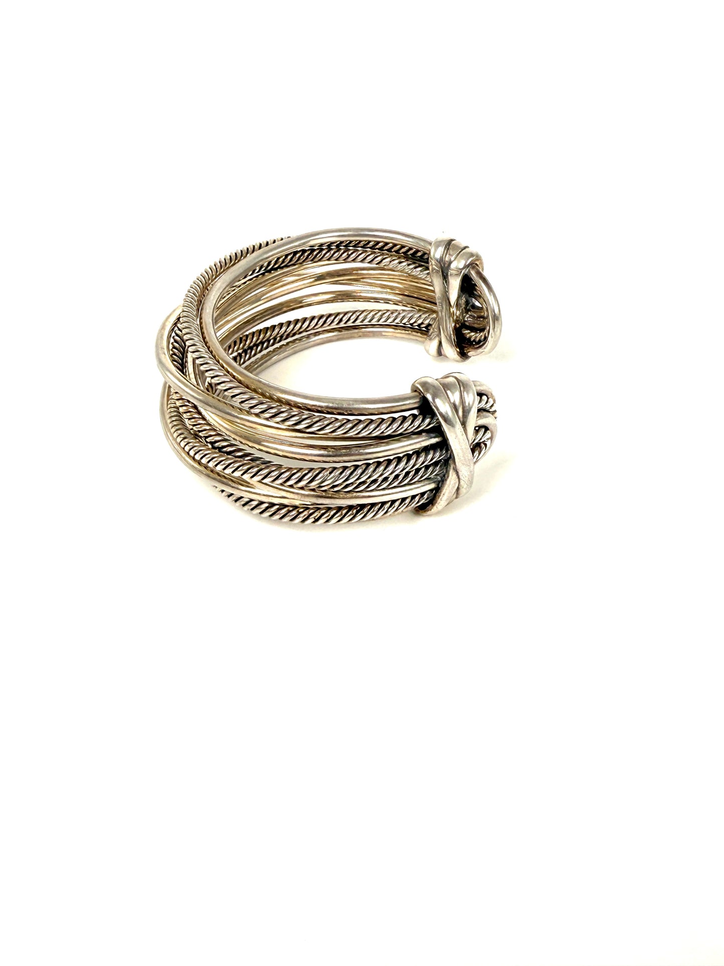 David Yurman Cable Crossover Multi Row Cable Cuff Sterling Silver Bracelet S