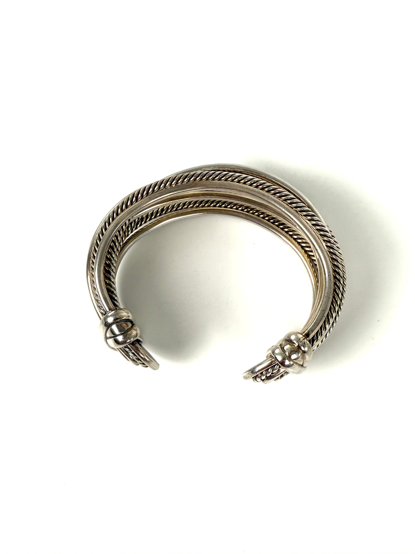 David Yurman Cable Crossover Multi Row Cable Cuff Sterling Silver Bracelet S