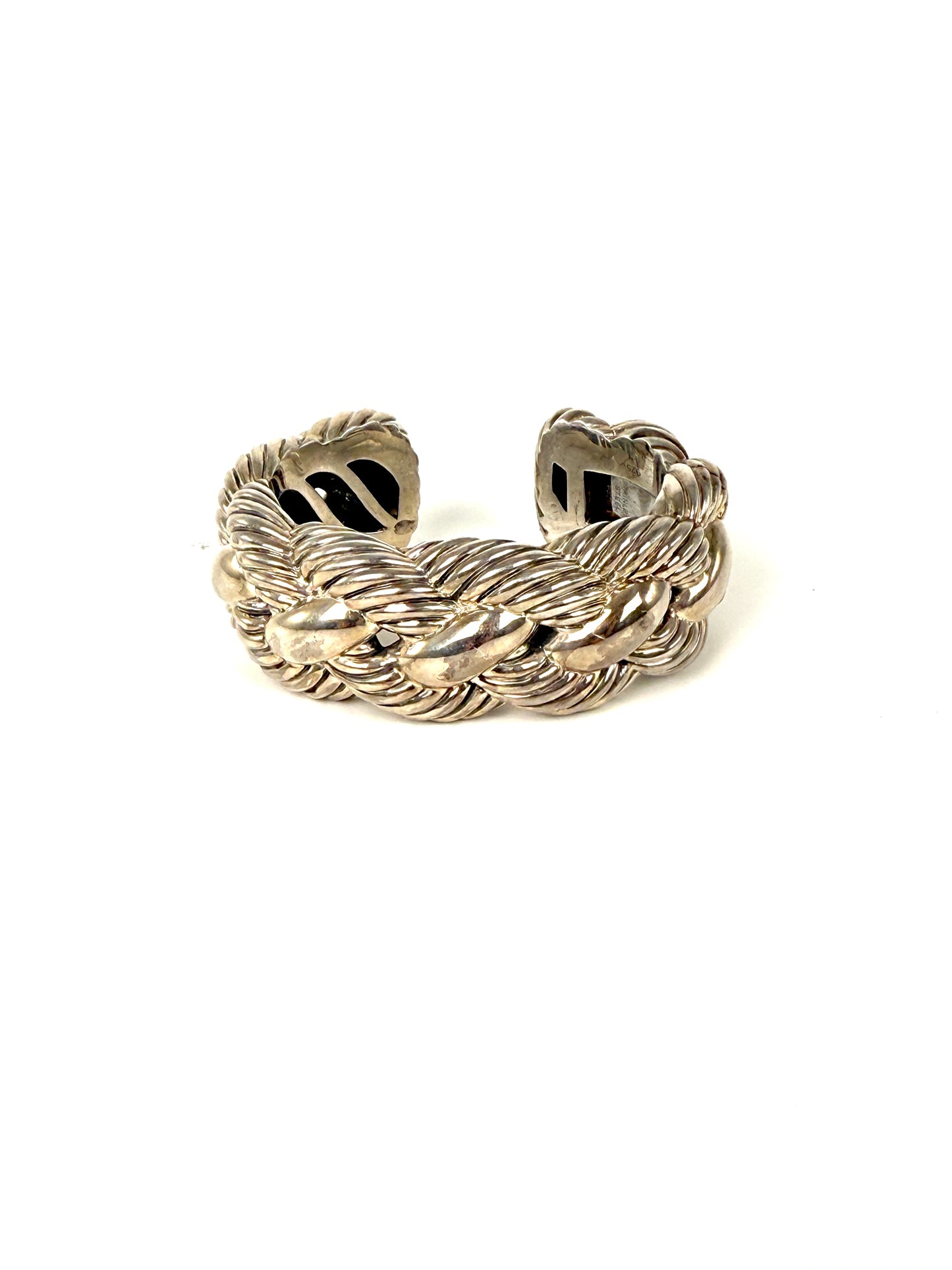 David Yurman Wide Woven Hinge Cuff Sterling Silver Bracelet S