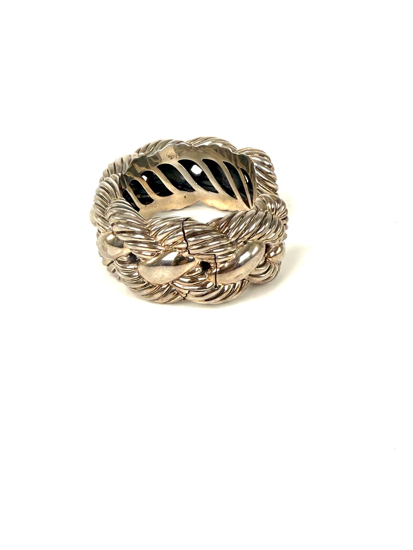 David Yurman Wide Woven Hinge Cuff Sterling Silver Bracelet S