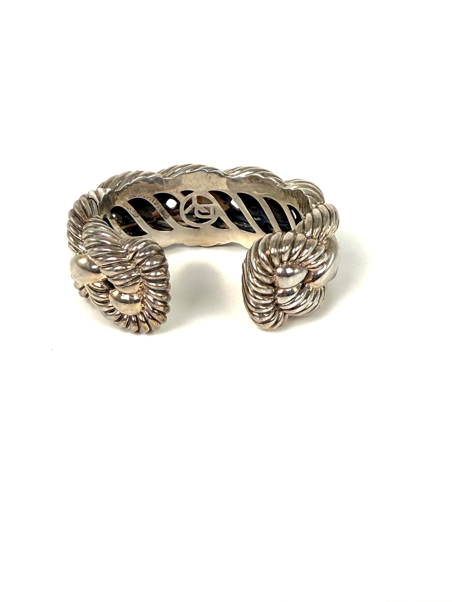 David Yurman Wide Woven Hinge Cuff Sterling Silver Bracelet S