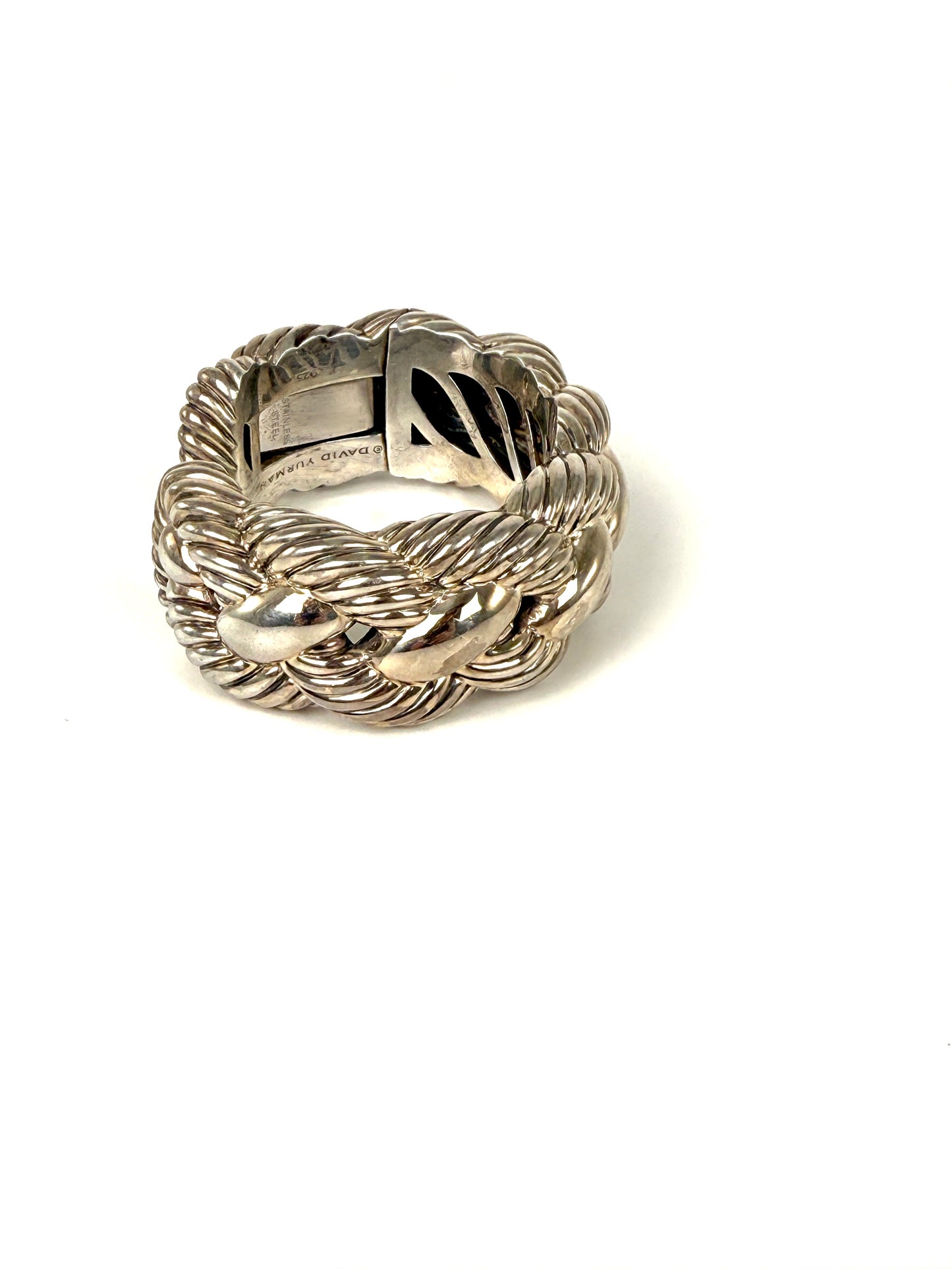 David Yurman Wide Woven Hinge Cuff Sterling Silver Bracelet S