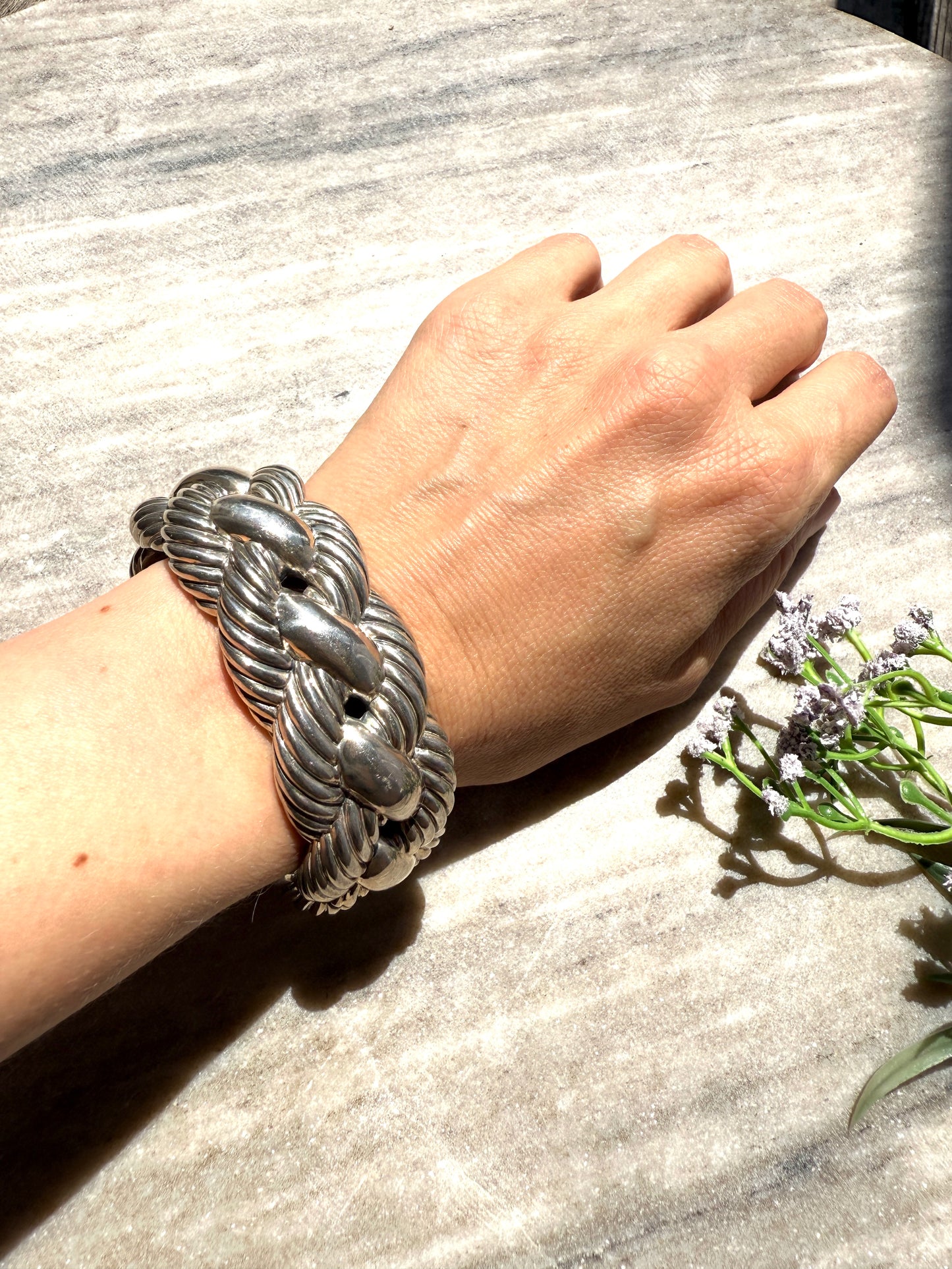 David Yurman Wide Woven Hinge Cuff Sterling Silver Bracelet S