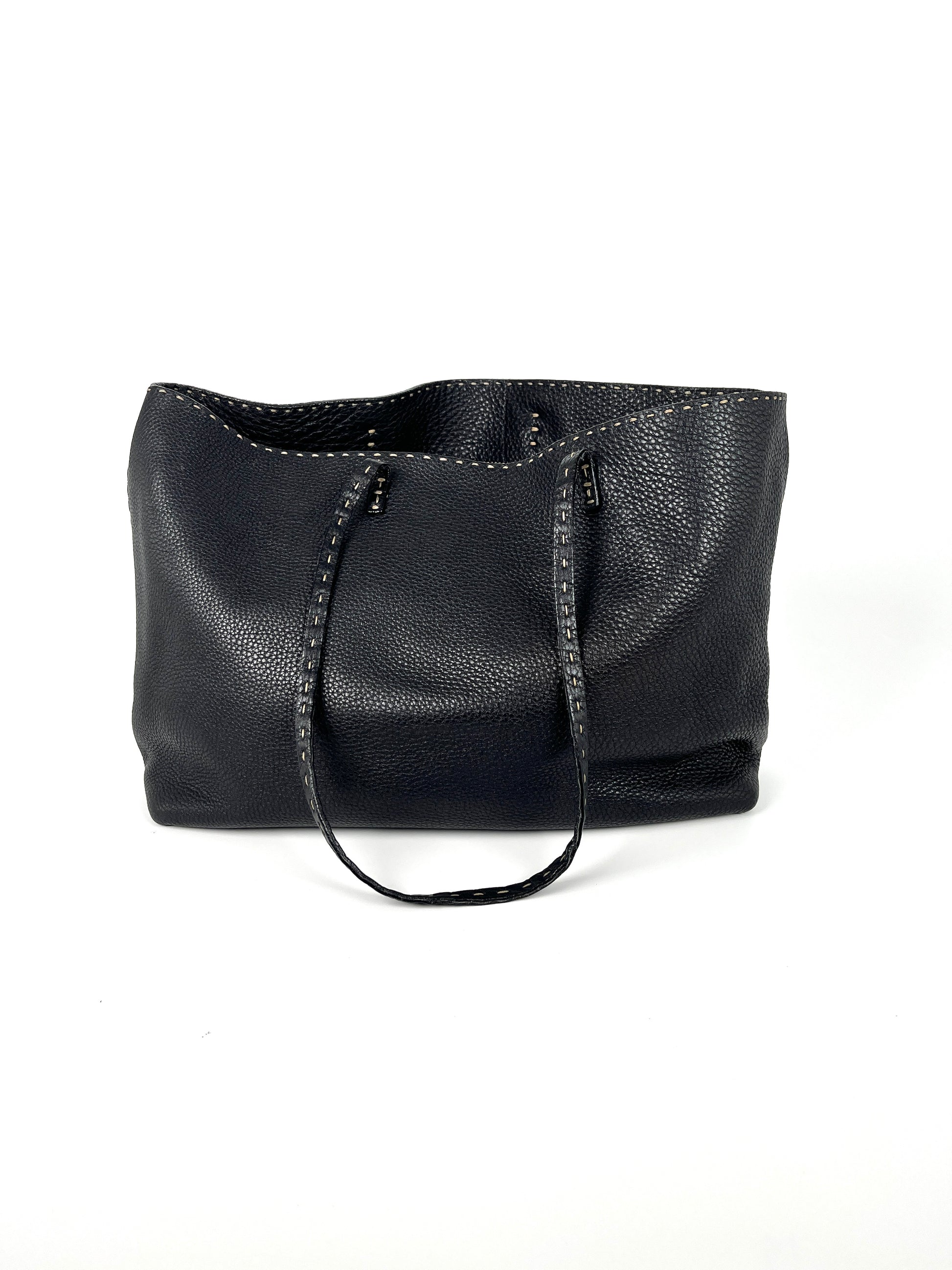 FENDI Seller Roll Black Leather Shoulder Tote Bag